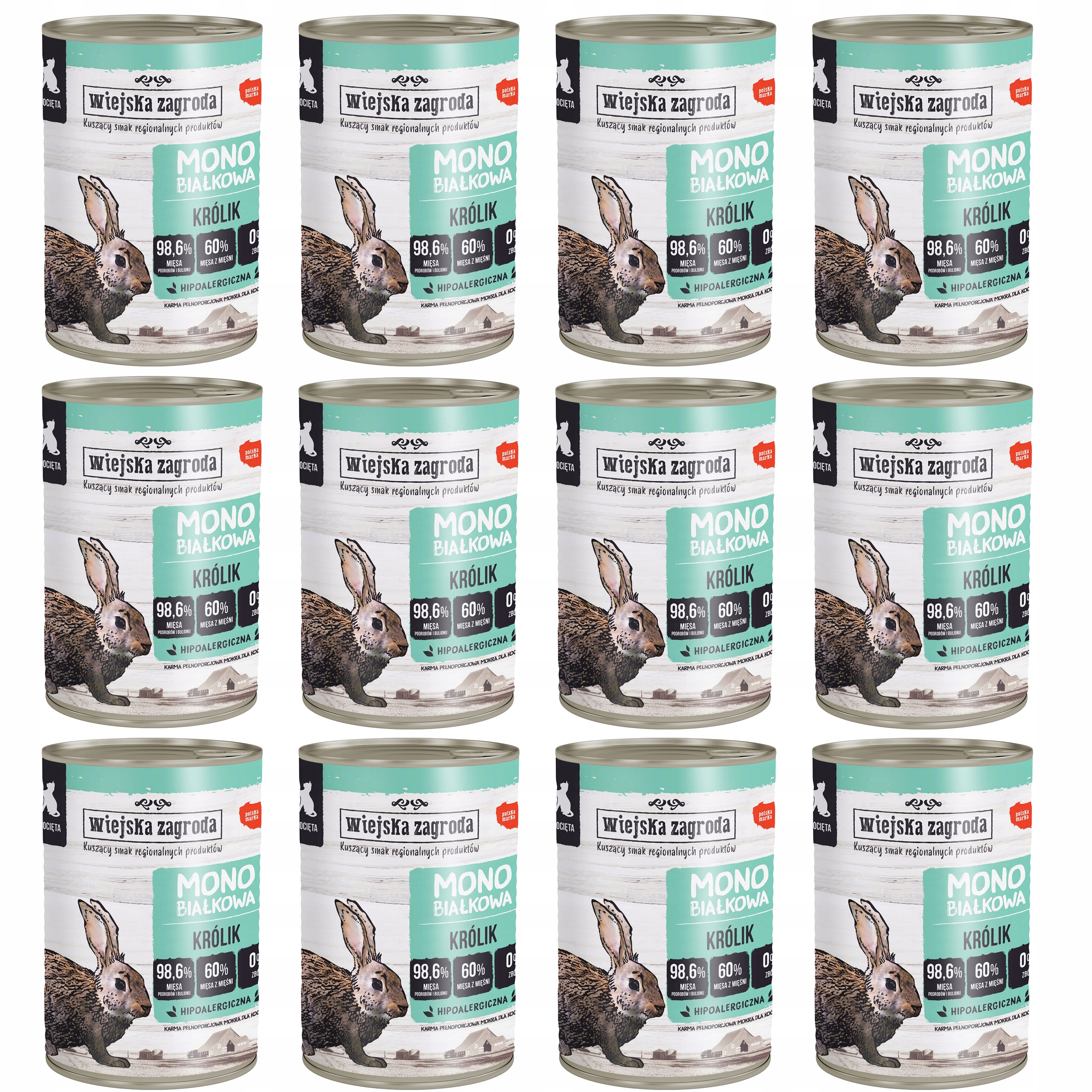 Wiejska Zagroda karma Monoproteinowa Królik dla kociąt 12 x 400g