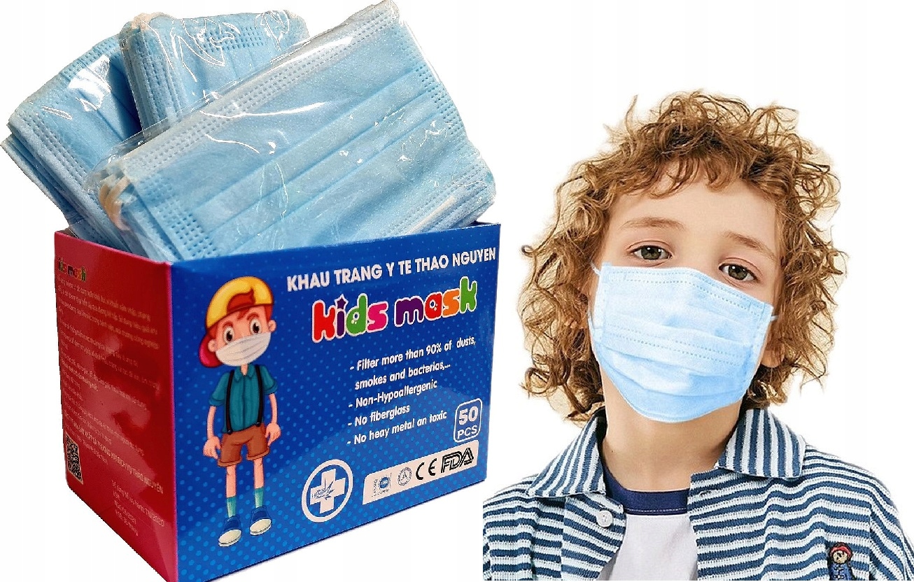 

Maseczki Jednorazowe Ochronne Dzieci Niebieskie 50