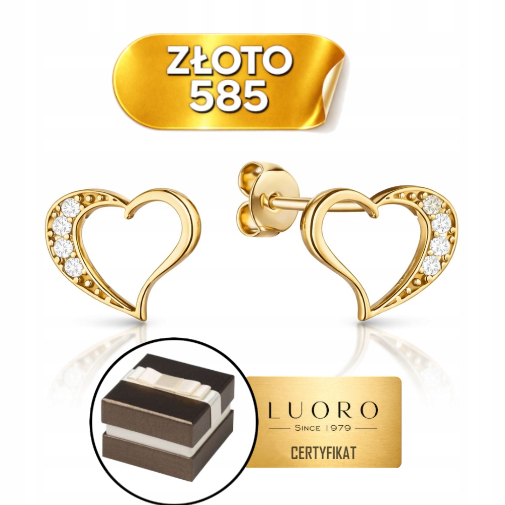 Náušnice Zlaté 585 14K Srdíčka Srdce Se Zirkony 9 MM Krabička Dárek