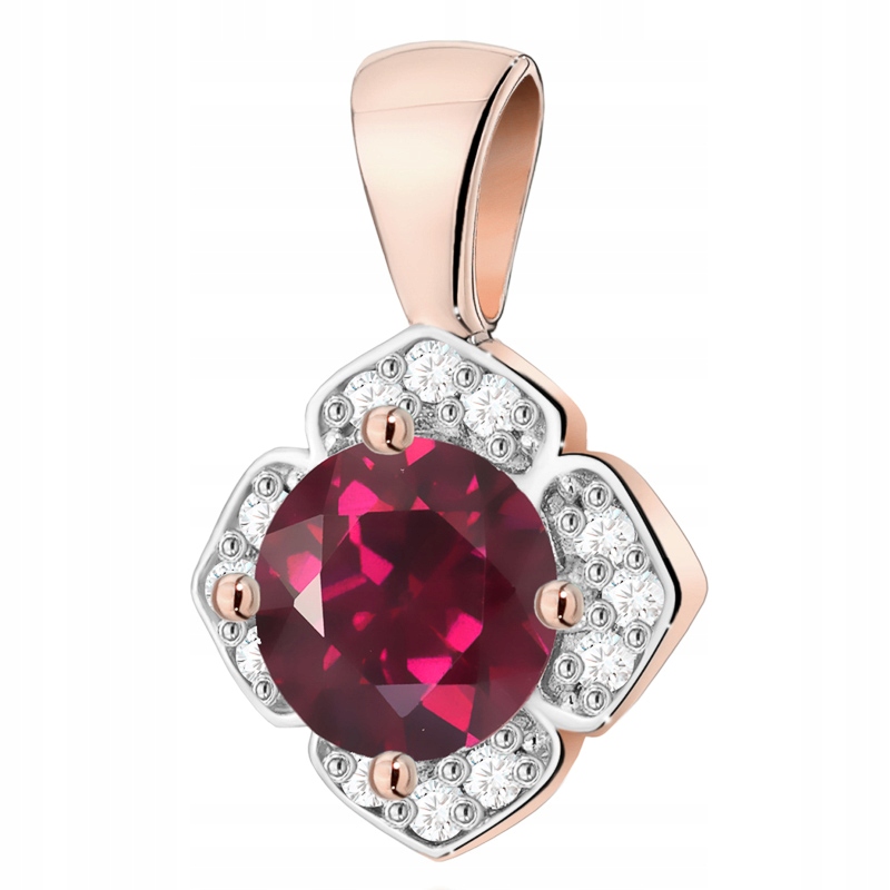 Zlatý Přívěsek Přívěsek pr. 585 Květina Brilianty 0,06 ct a Rodolit 0,60 ct
