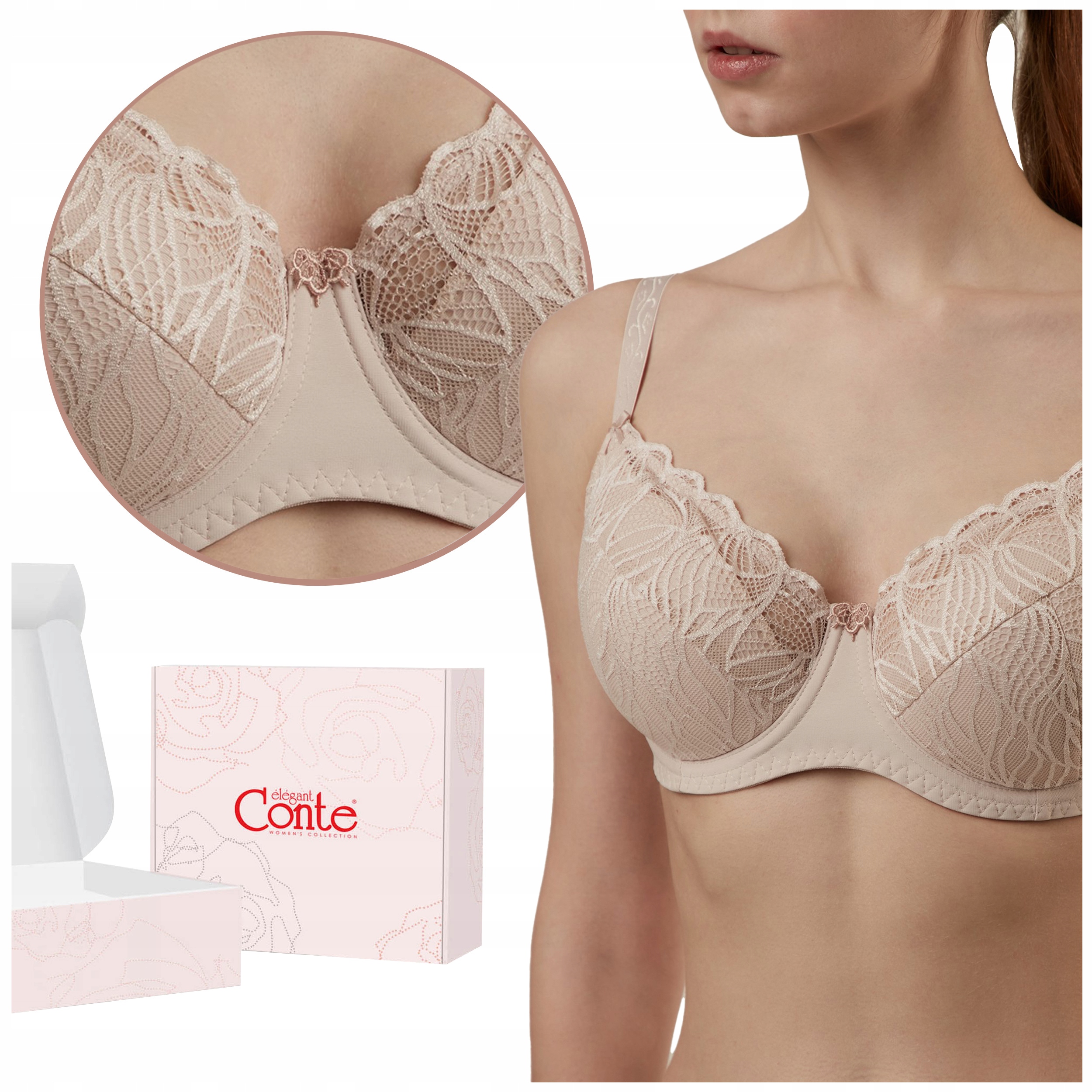 Biustonosz Usztywniany koronkowy Duże Rozmiary Conte RB5100 różowy 85B
