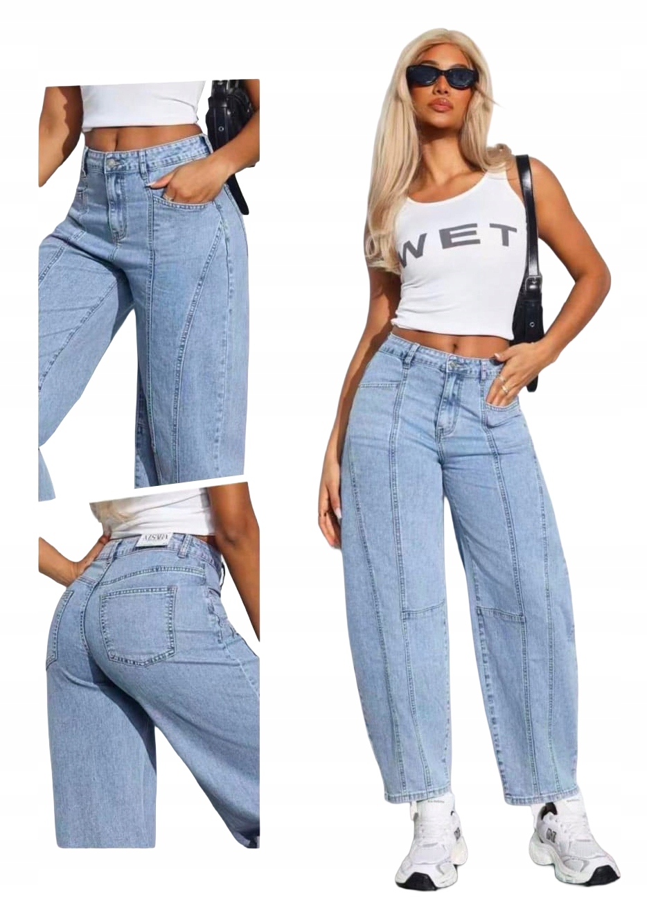 M.sara Wyjątkowe Damskie Spodnie Jeansy Balloon Fit Inne Szycie