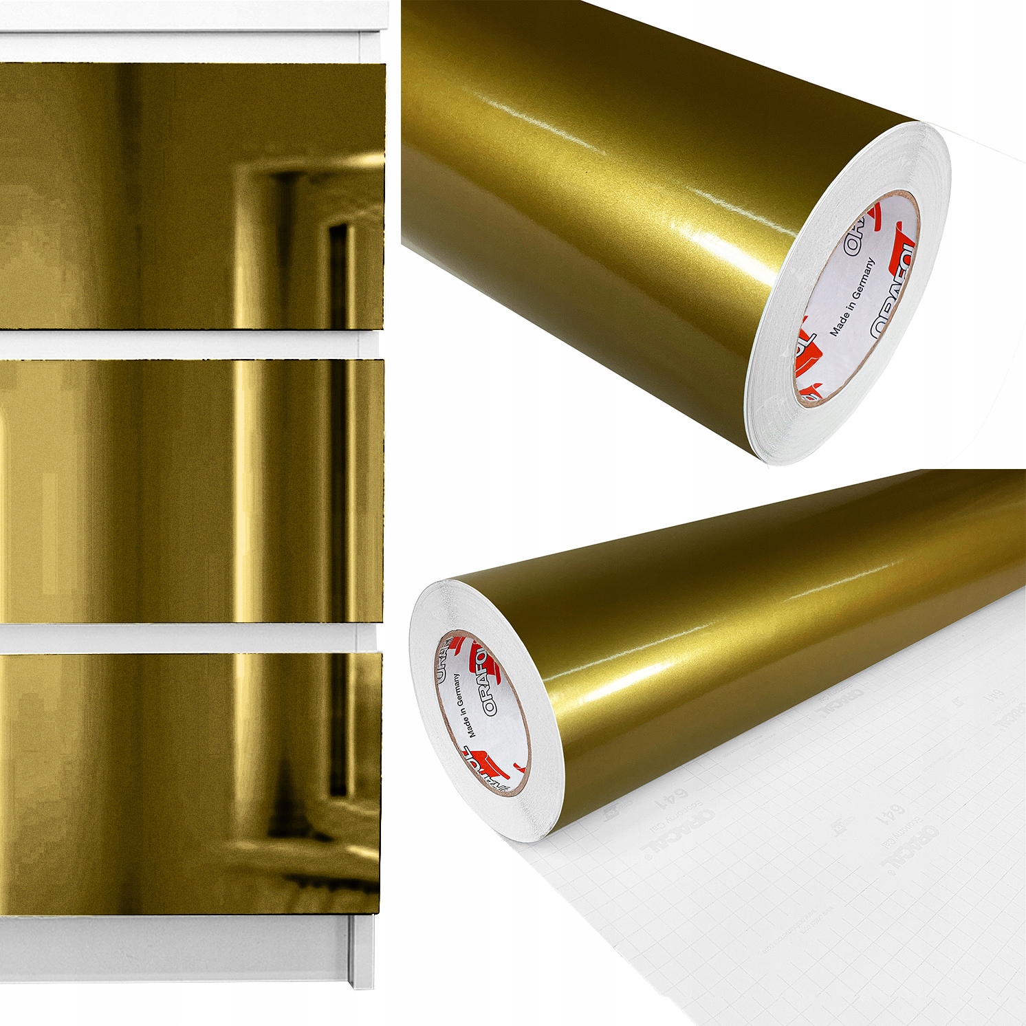 Dekorativní nálepka Fólie Pvc Zlatá Barva Lesklá dýha Ochrana 100 cm x 3 m