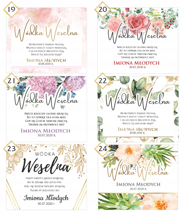 Naklejki / Etykiety na Wódkę / Ślub Biały Bocian Kolor dominujący wielokolorowy