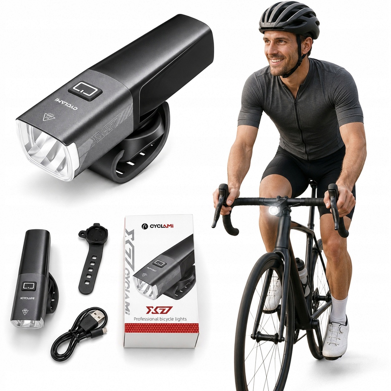 Lampka rowerowa Cyclami X7 1000 lm 2600 mAh Usb-c IPX6 aluminium 18650 120°