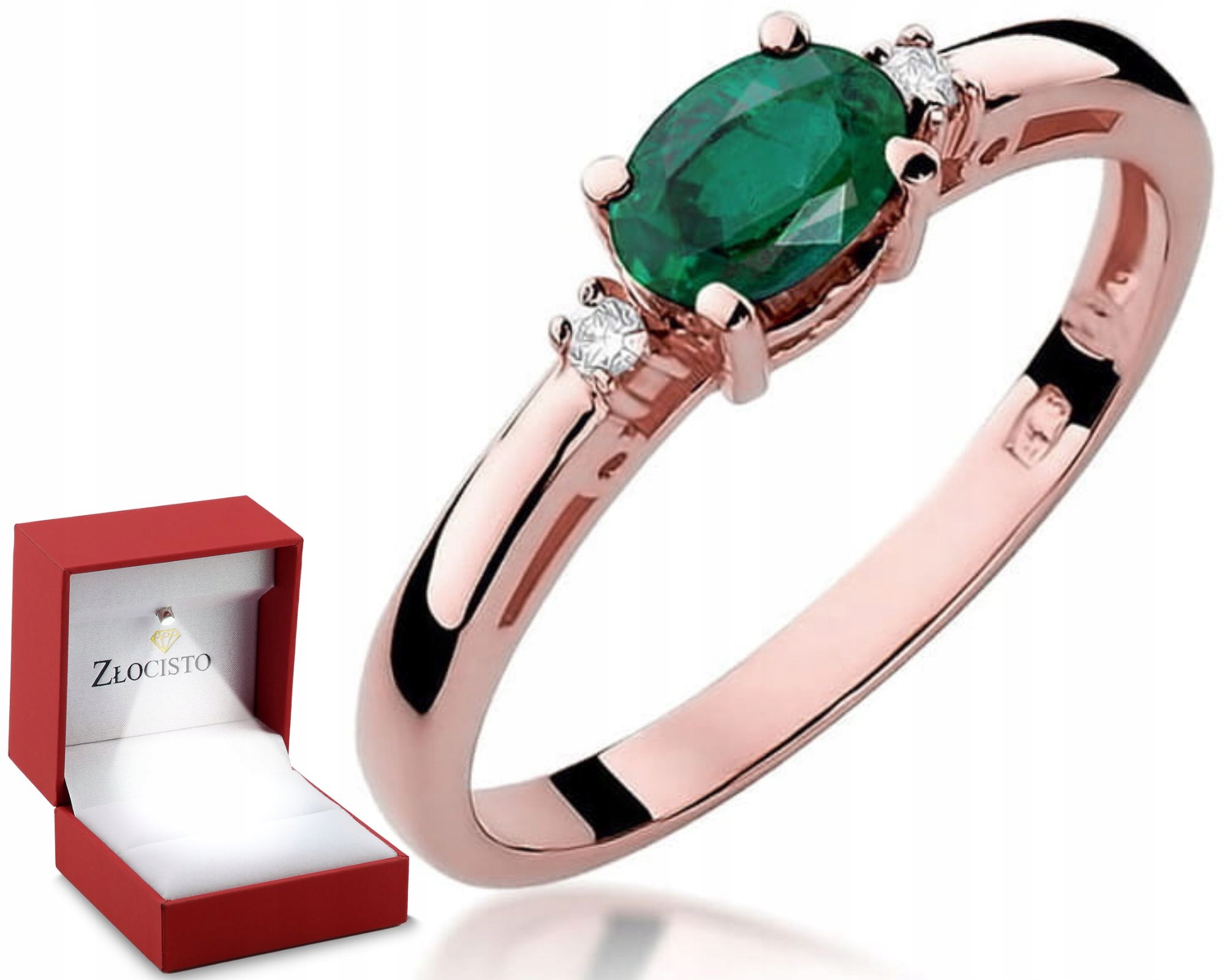 Růžové Zlato Prstýnek Smaragd A Brilianty 585 Gravírování