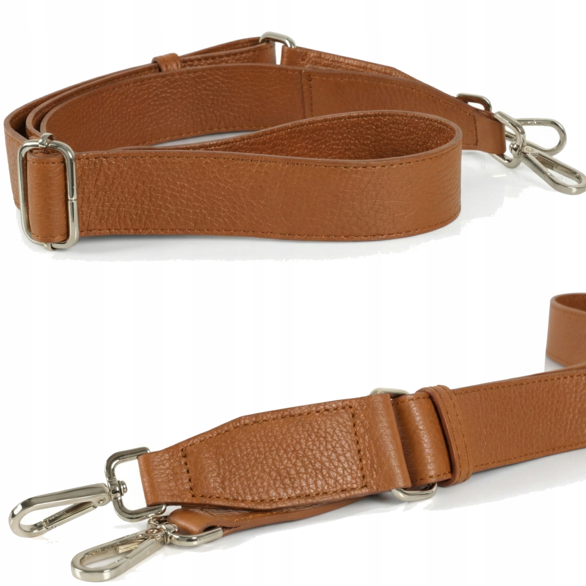Szeroki 4 cm pasek do torebki ze skóry naturalnej długi z regulacją camel