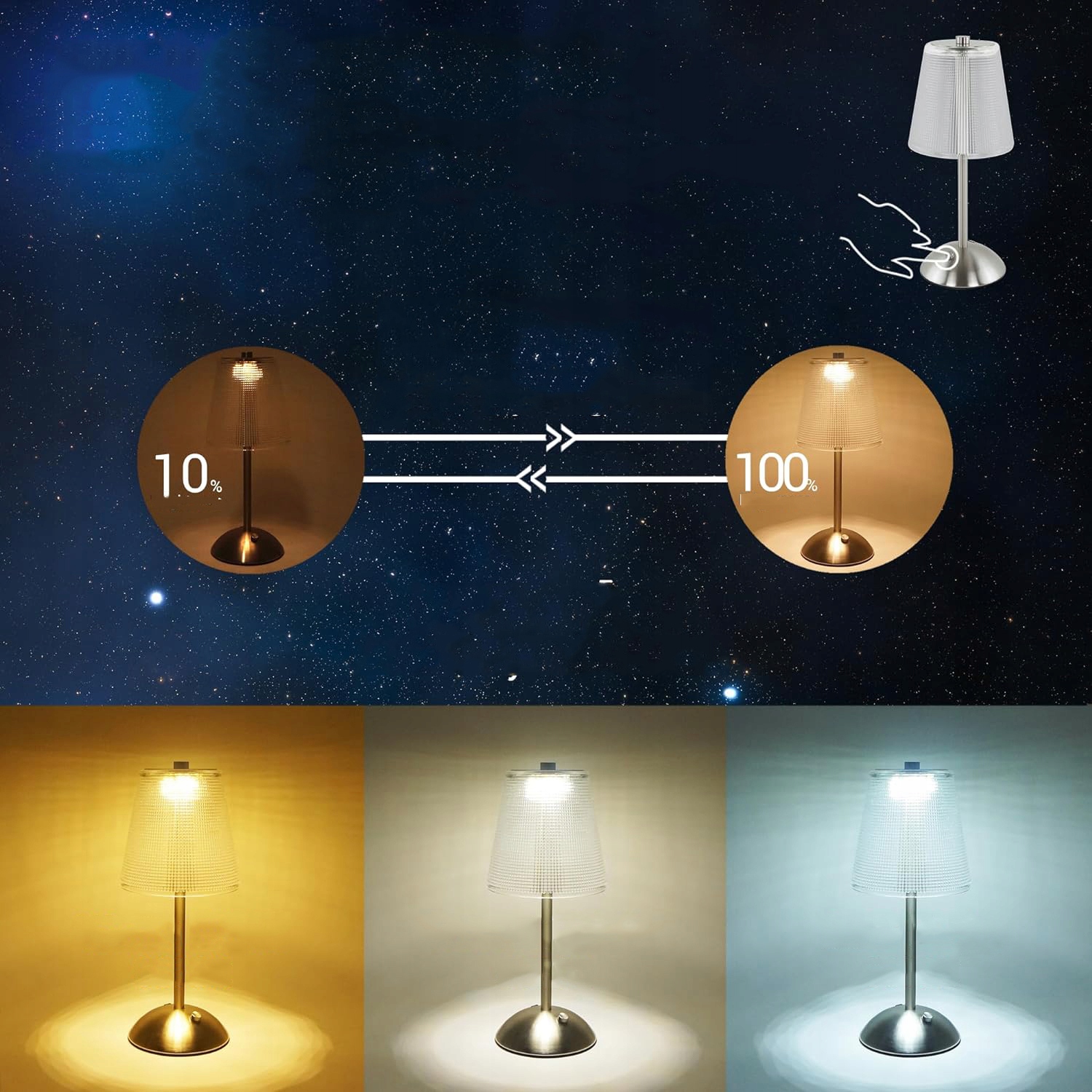 LAMPKA NOCNA LED BEZPRZEWODOWE PRZYCIEMNIANIE 3 KOLORY DOTYKOWA Rodzaj gwintu zintegrowane źródło LED