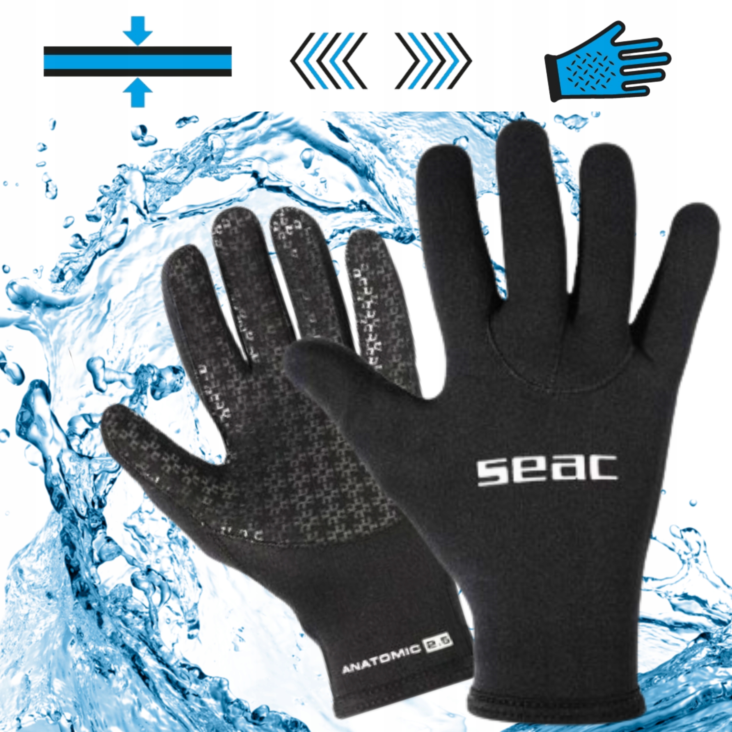 Neprenowe rękawice do nurkowania cienkie SEAC ANATOMIC 3 mm XS Kod producenta 16-1/XS