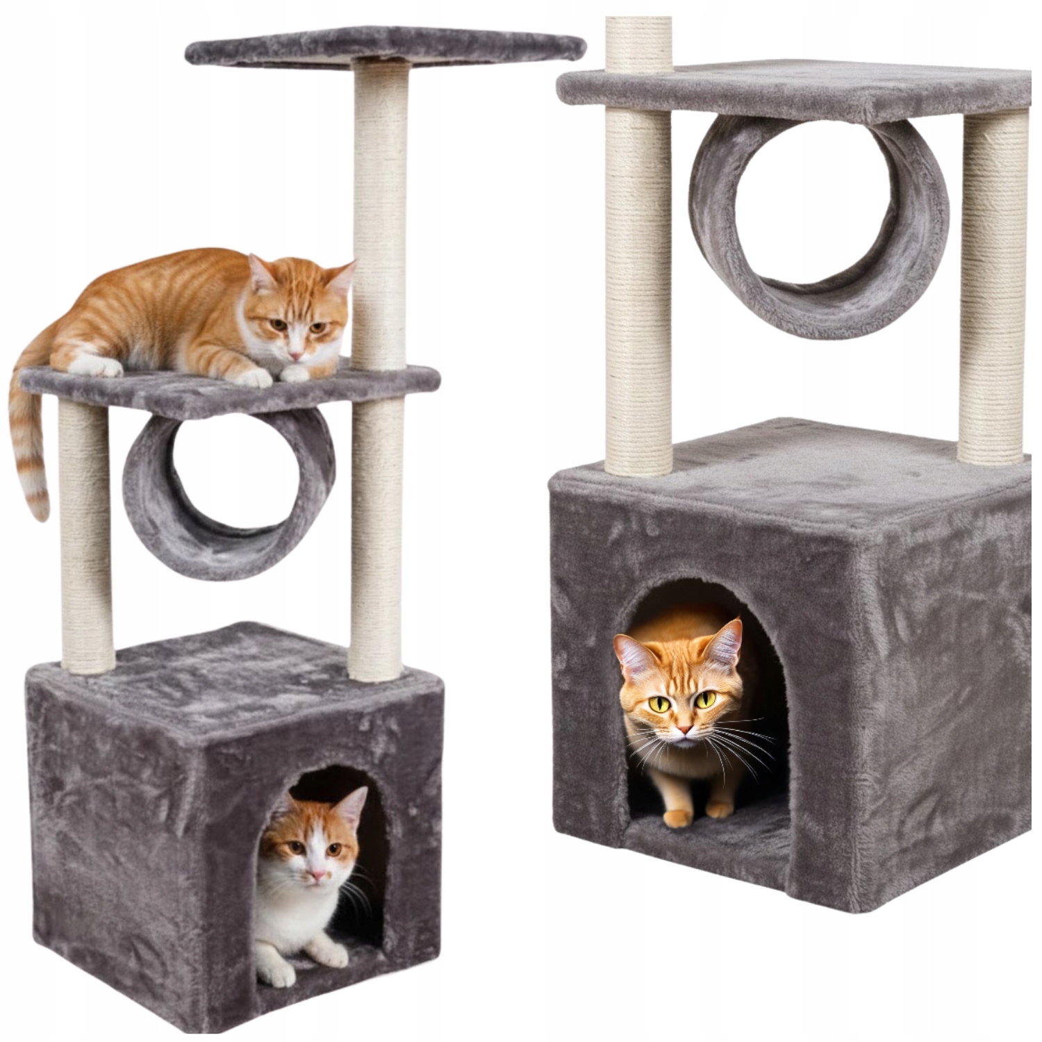 Levně Škrabadlo pro kočky domeček pelíšek sloupek hračka pro kočky myška šňůra kočička