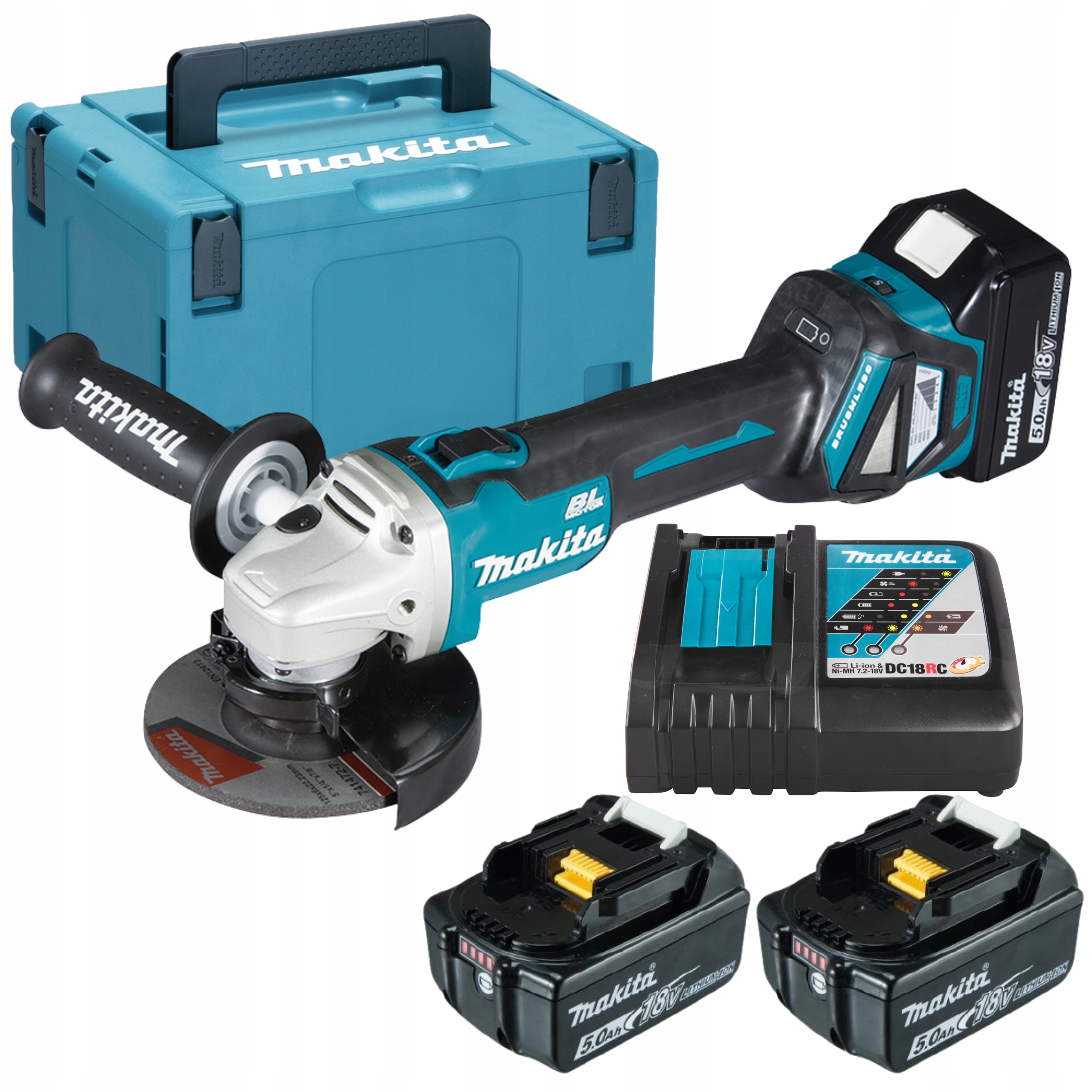Makita DGA511RT3J Akumulatorowa Szlifierka Kątowa Li-ion 125mm 18V 3x5,0Ah