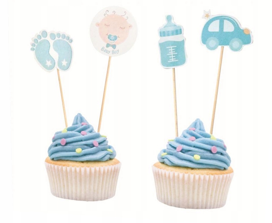 

Pikery na tort Babeczki Baby Boy niebieskie 12 szt