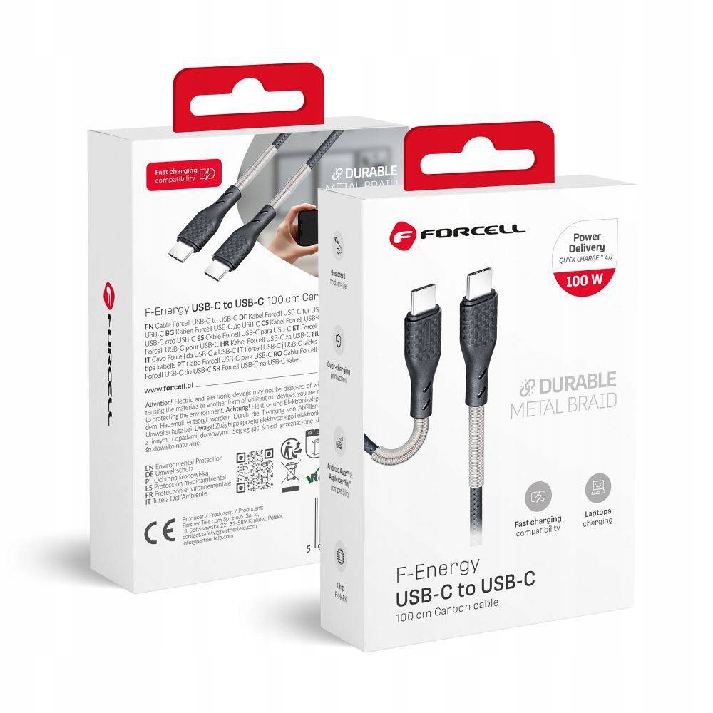 Kabel Usb C Do Usb C Forcell F-Energy Qc4.0 Pd 5A 100W Carbon 1 M Cb-04C