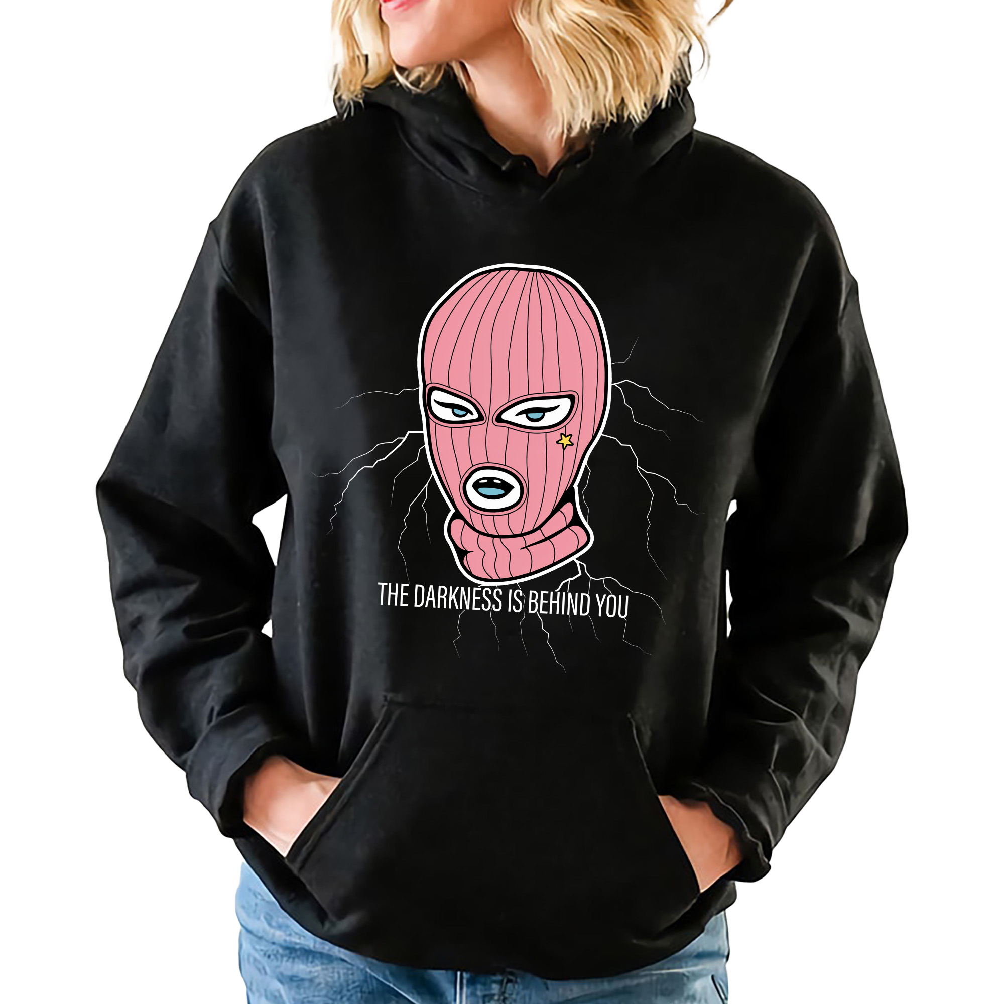 Černá mikina s kapucí Veselý Dárek Darkness Behind Velikost S