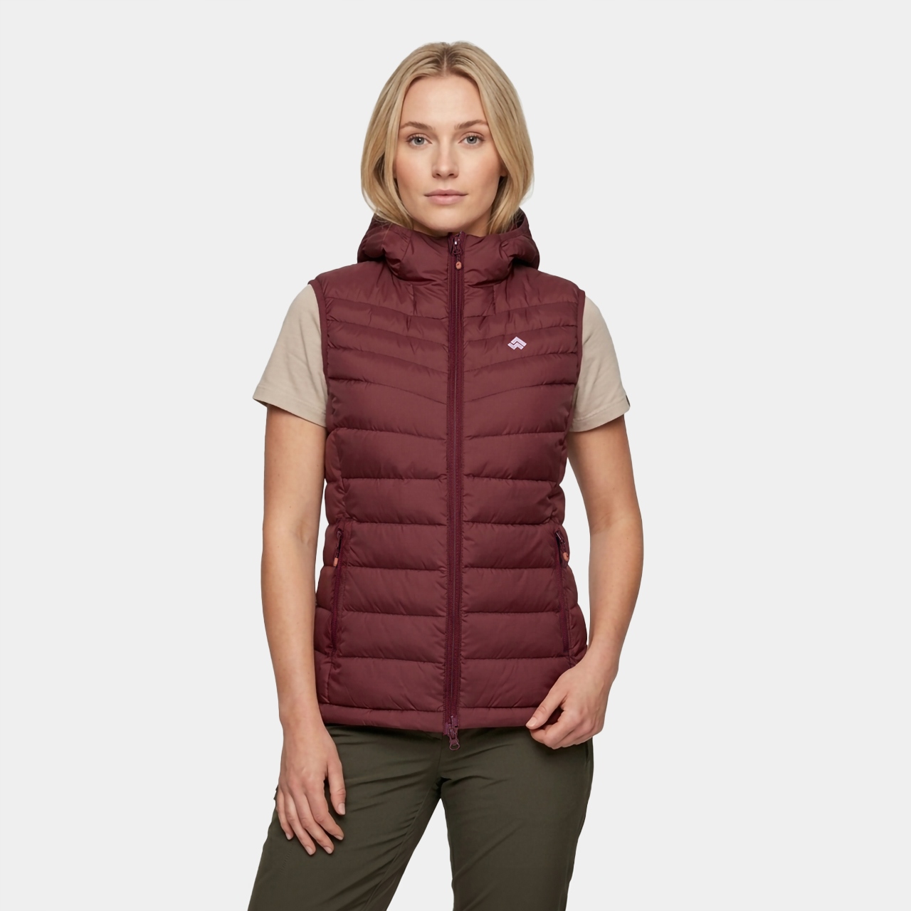 Kamizelka damska Alpinus Aluta burgundowy ciepła, z kapturem pikowana 3XL
