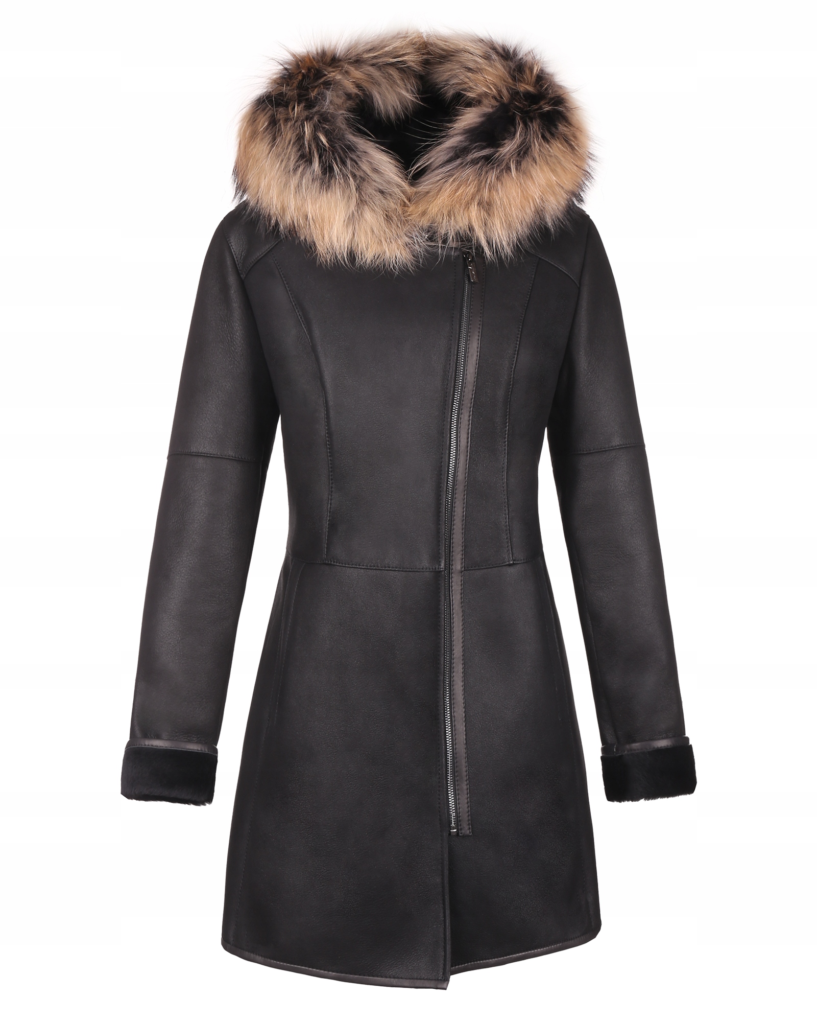 Dámský Kožený Kožíšek S Kapucí Diana S Lemováním Z Jenota, Černý, Velikost L/40