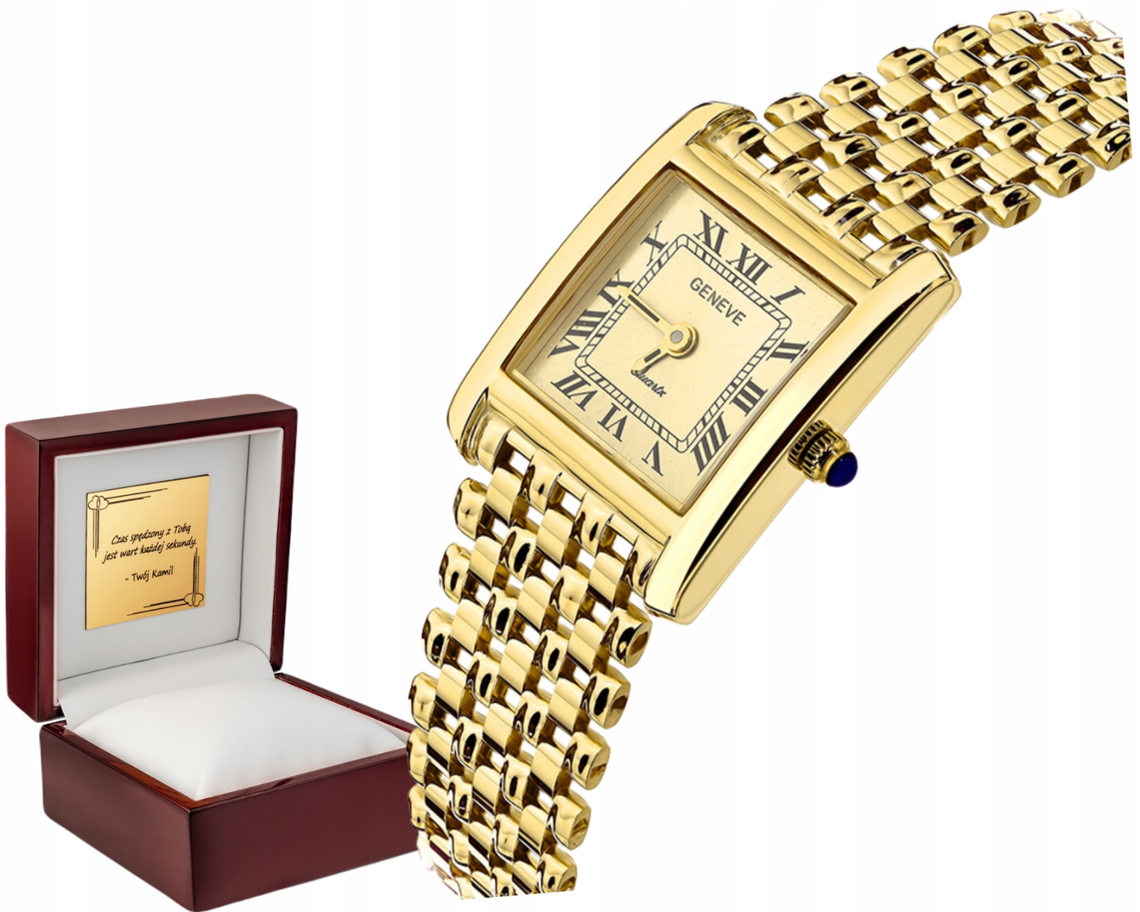 Zlaté čtvercové hodinky Ciferník II Zlato 585 Jako Dárek Gravírování