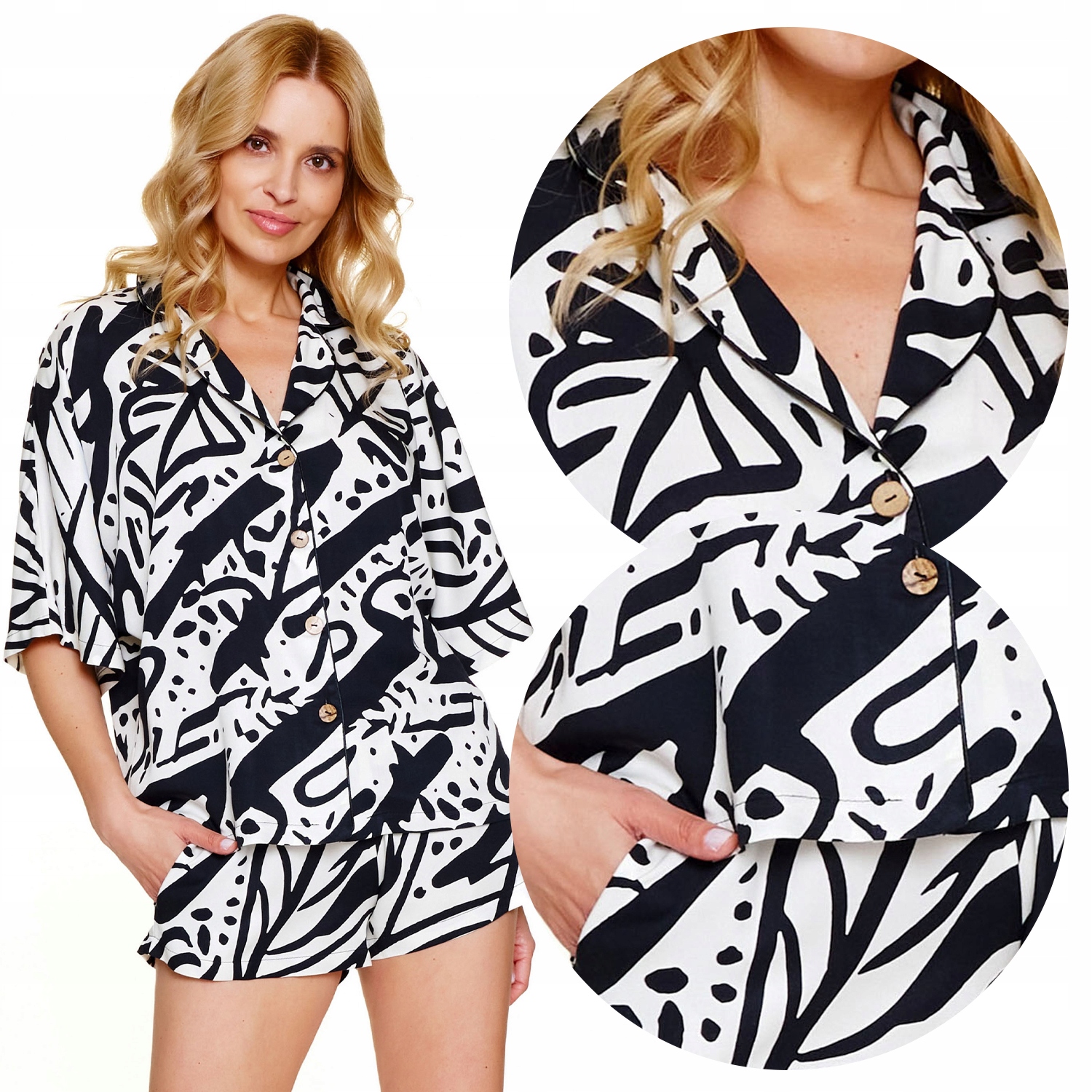 Doctor Nap PM.7310 la palma viskóza krátká dámská bílá černá L Pyžamo