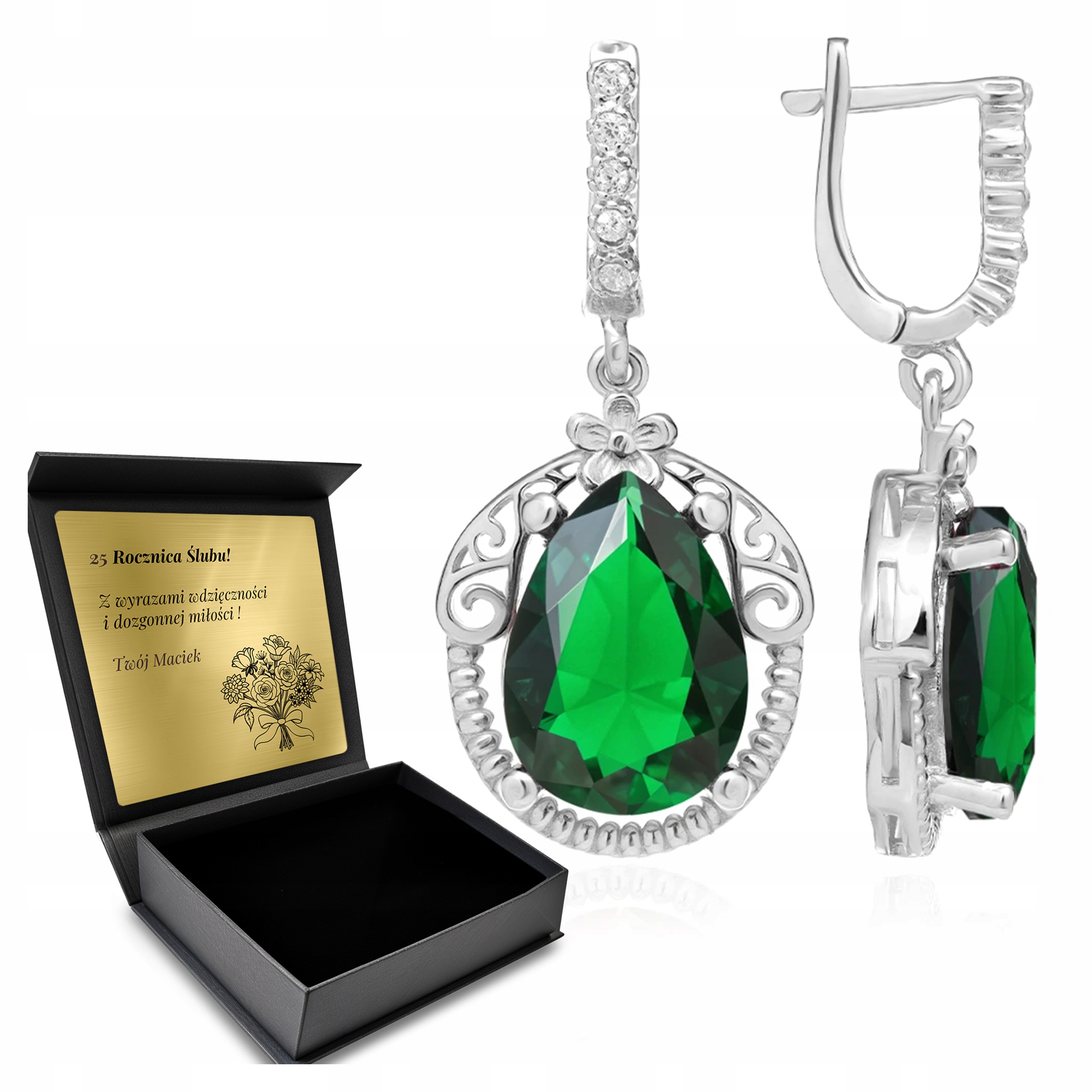Náušnice Stříbro 925 Se Smaragdem Lásky pro ženy Fenoménové S Gravírováním
