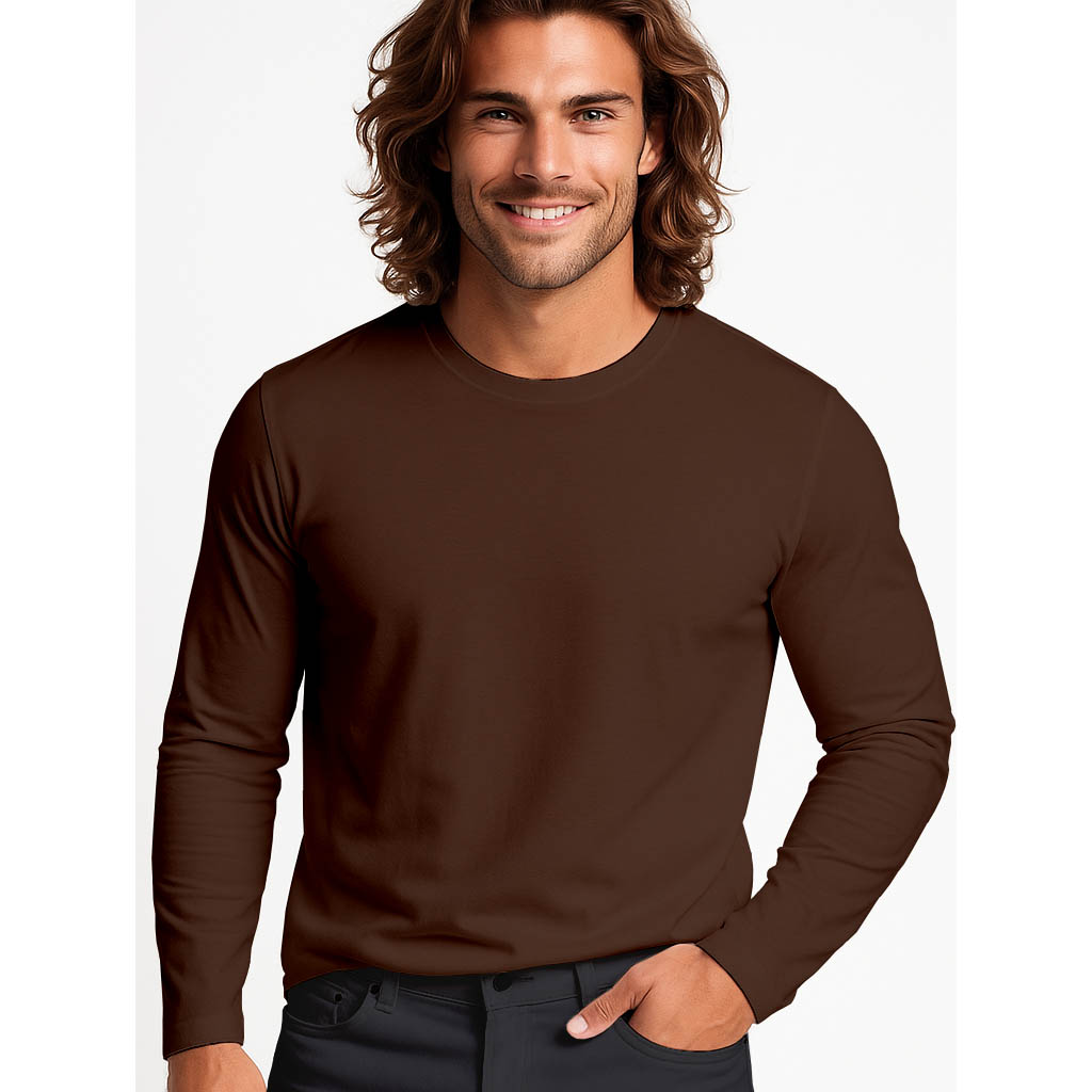Tričko Pánské S Dlouhým Rukávem Longsleeve Přiléhavé Tričko M Hnědá