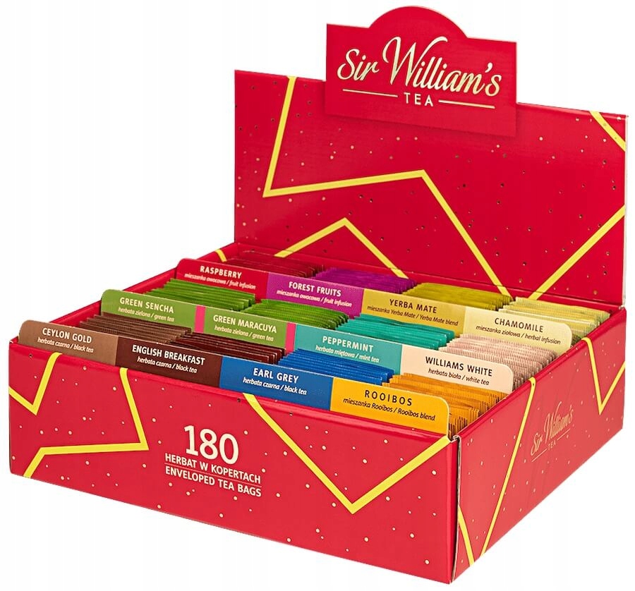 Sir William's Tea 180 szt. 12 smaków herbaty w czerwonym pudełku