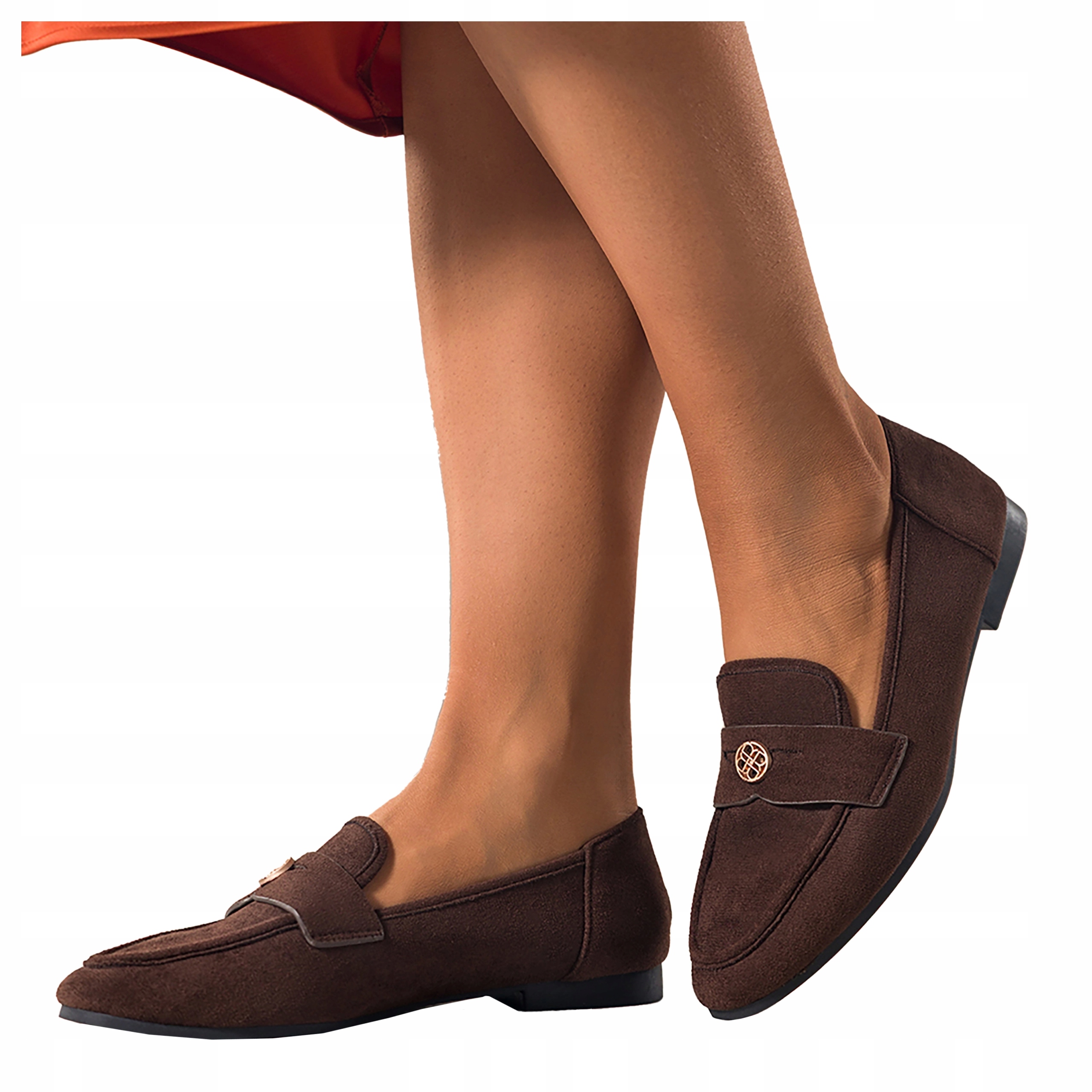 Dámské čokoládové Mokasíny Pohodlné se zlatou ozdobou Semišové Modne r 36