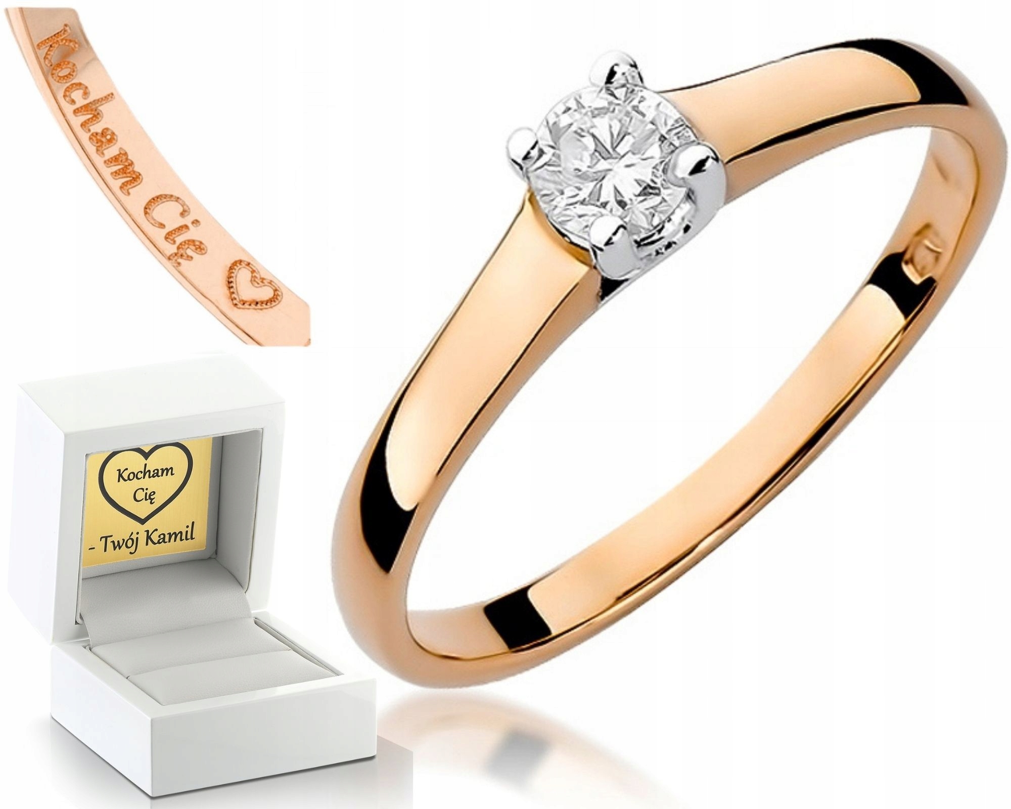 Růžové Zlato Prstýnek S Diamantem 0,20 Ct 0,585 Zásnubní Pro Ženu