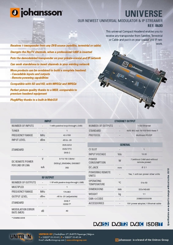Stacja cyfrowa 8600 Universe (S2,T2,C) CI -> IP Marka Johansson