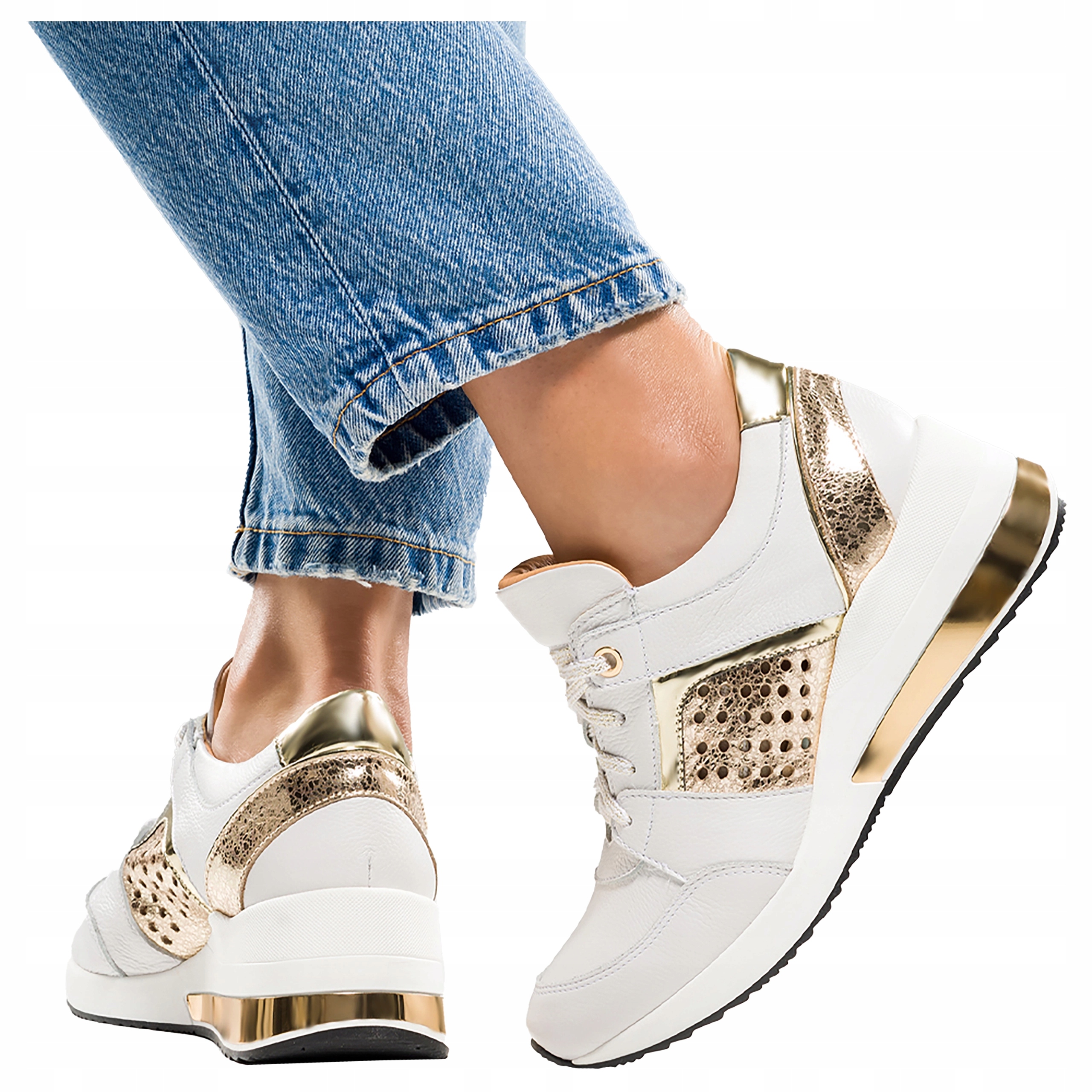 Bílé Kožené Tenisky Dámské na podpatku Sportovní Pohodlné Módní vel. 39