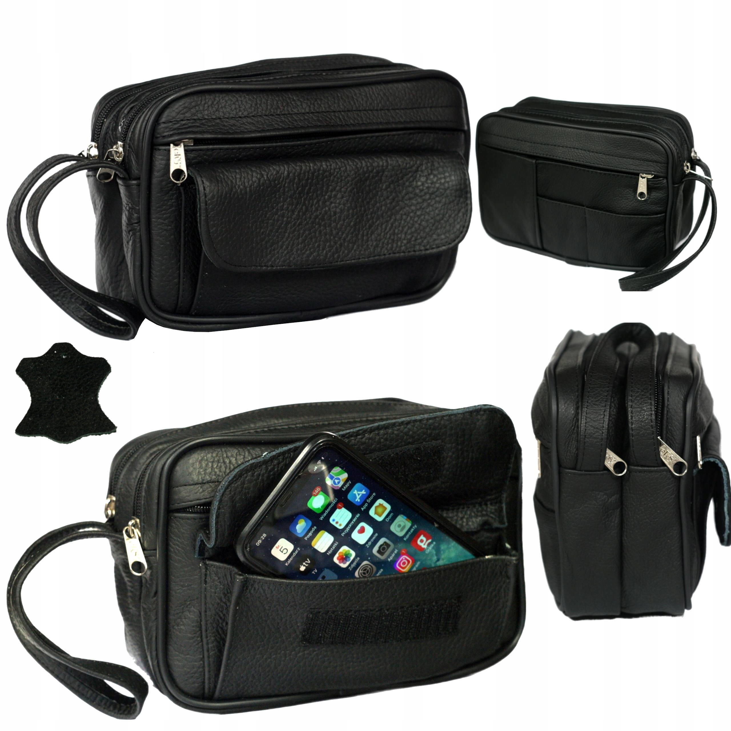 Pánská kožená taška černá, dvě komory do ruky, velká polská výroba