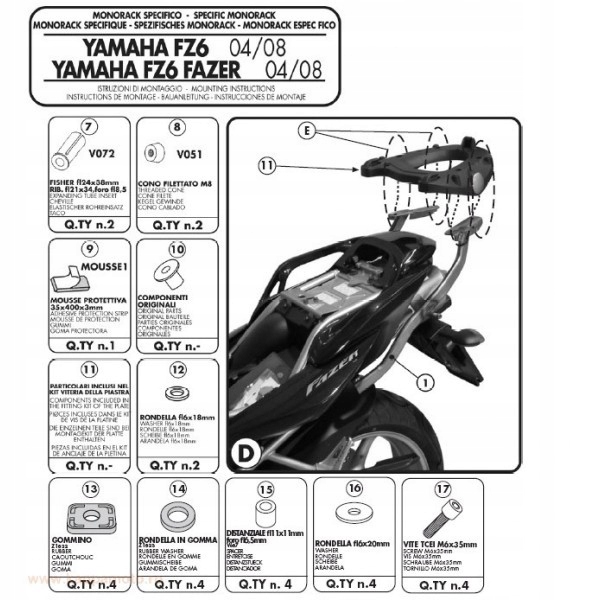Kappa Rošt Centrálneho Kufra Yamaha FZ6 Fzs 600 Fazer (04-06), FZ6 S2