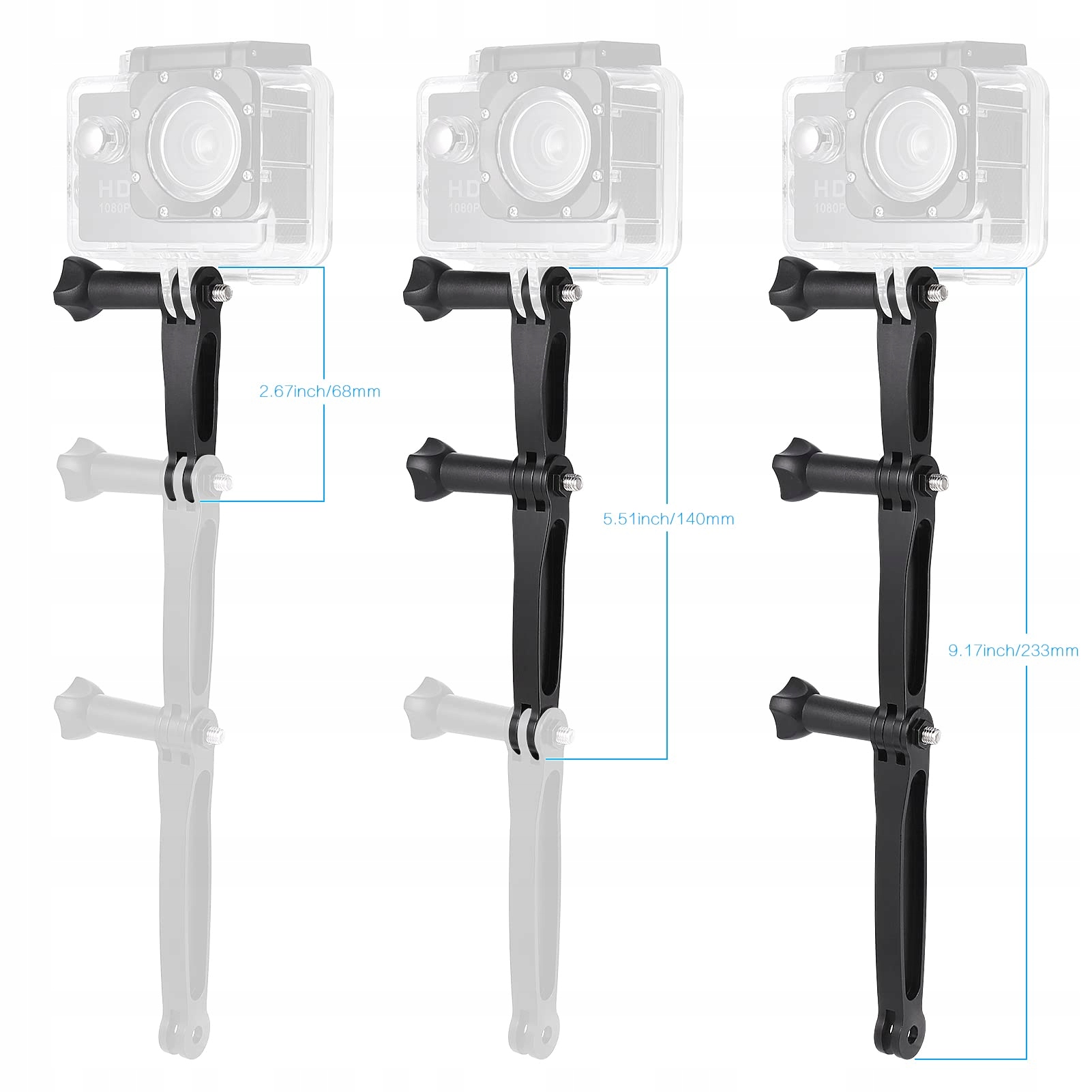 Wysięgnik 3w1 Do Kamer Sportowych GoPro SJCAM Aluminiowy ZOCIPRO — miniatura 3