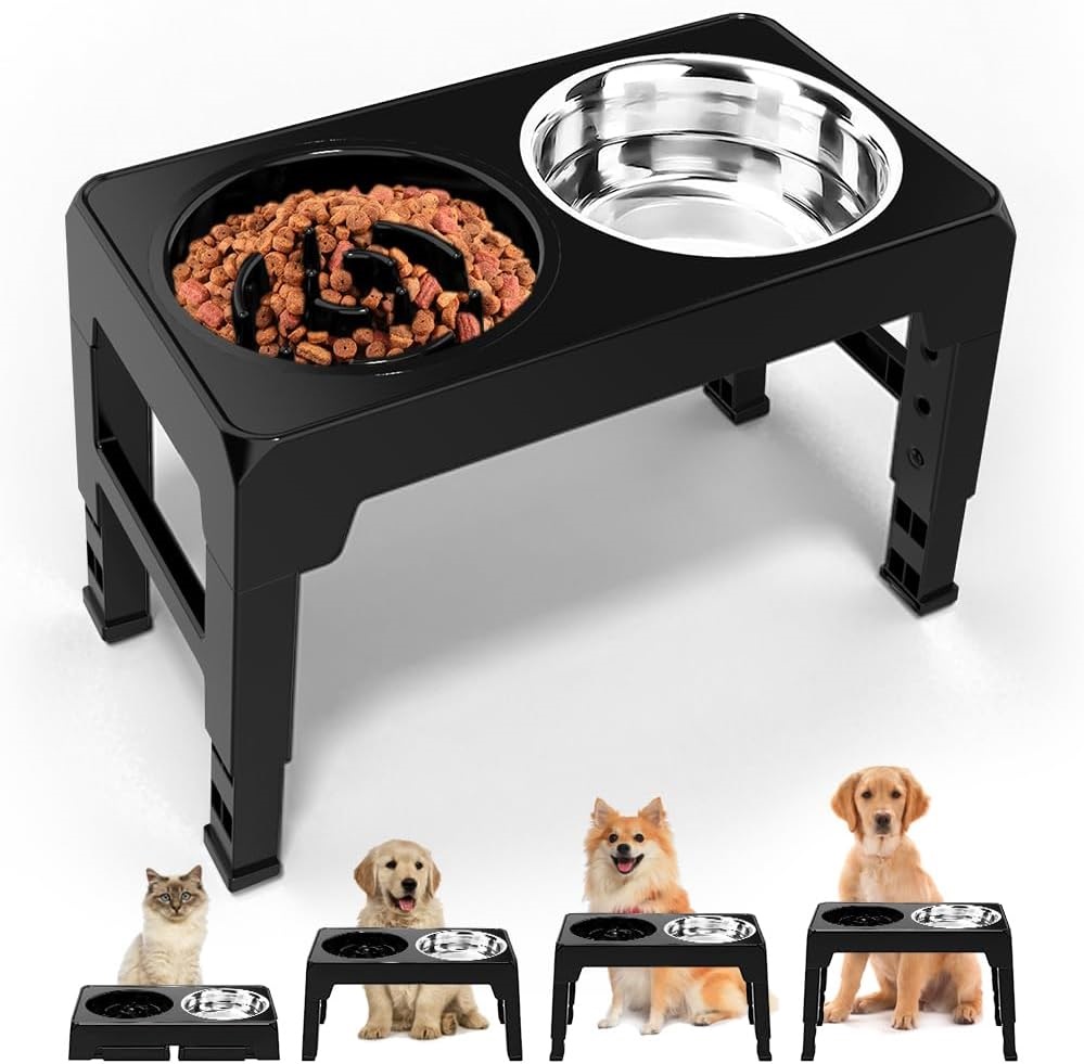 Levně Nastavitelný Stojan Na 2 Misky Pro Psy A Kočky, 4 Výšky 8,2-30 CM