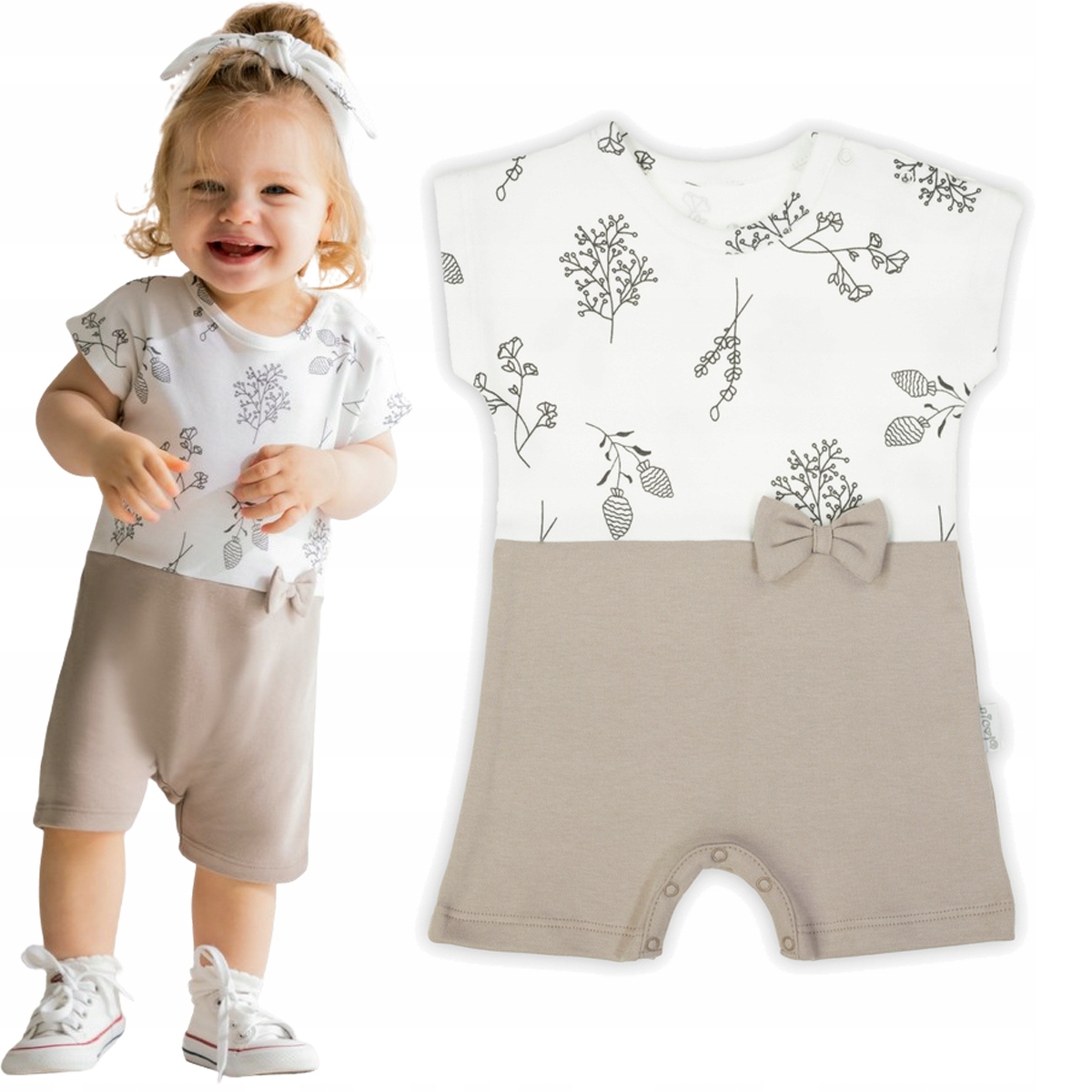 

Rampers Niemowlęcy letni krótki rękaw w gałązki 68