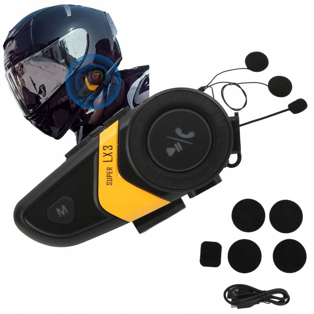 Zestaw Słuchawkowy Bluetooth Do Kasku Interfon Motocyklowy Muzyka Rozmowy