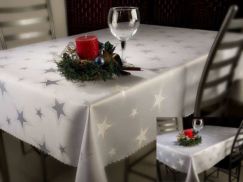 

Świąteczny Obrus Biały Srebrny Gwiazdy 130x200 cm