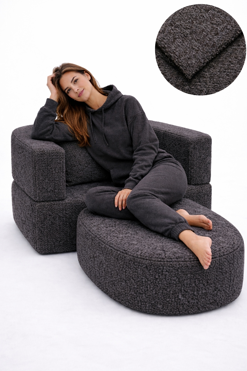 Matrace Rozkládací Křeslo Skládací Postel Boucle 180x100x24 cm Grafit