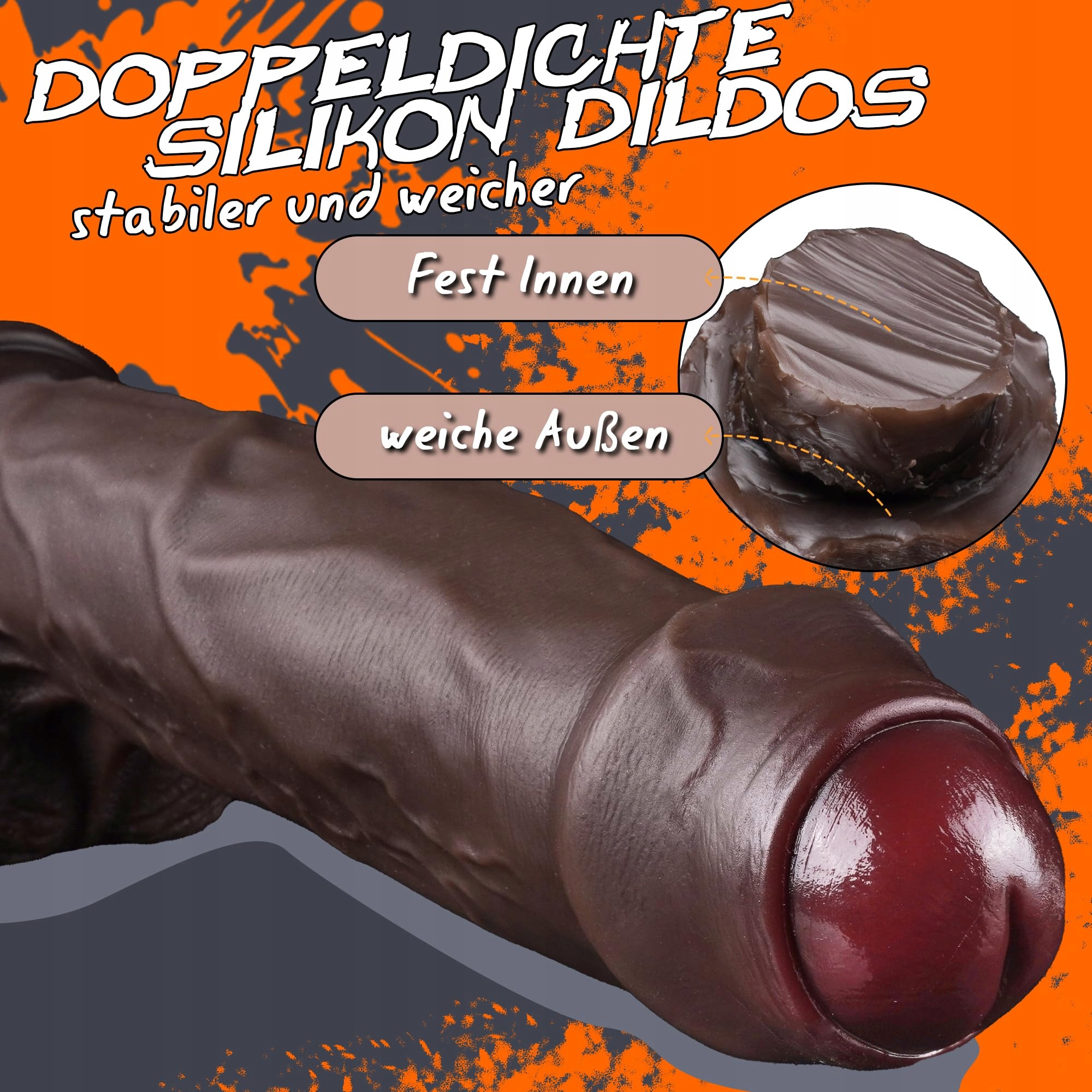 SCHWARZ Realistyczny Dildo XXL Silikonowy 24.5cm z Przyssawką — miniatura 5