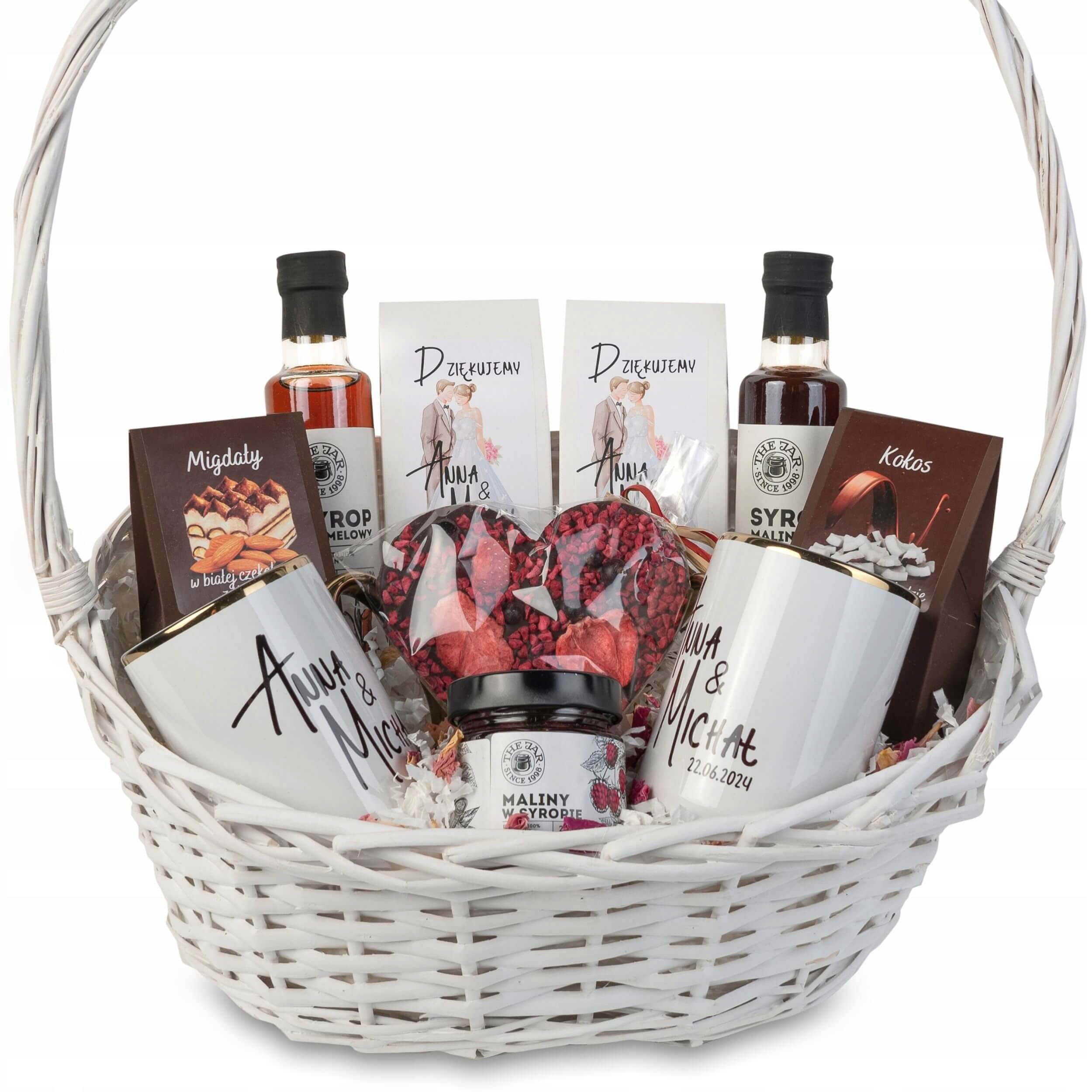 Poděkování rodičům dárkový koš s potiskem hrnečku čaj káva sirupy