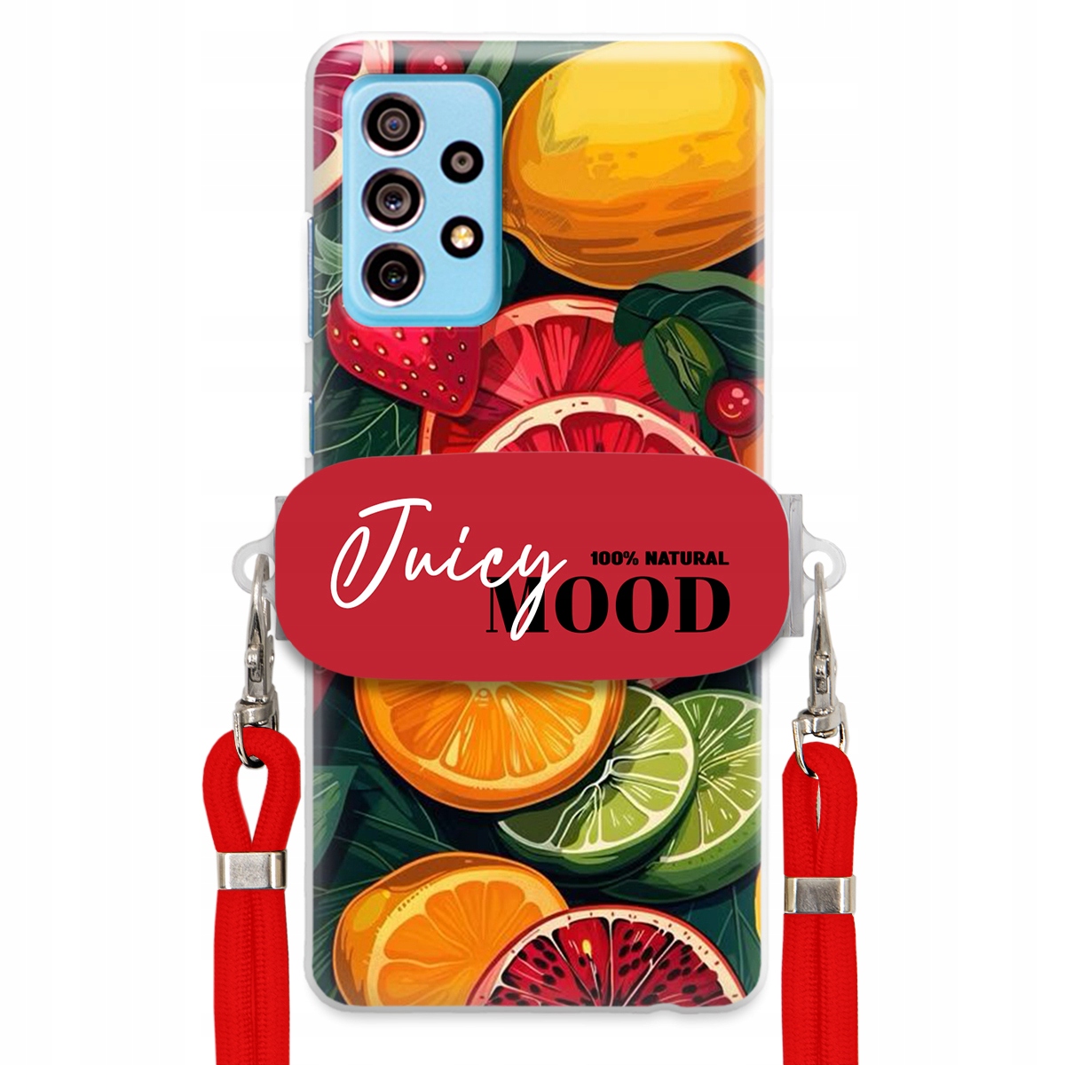 Pouzdro pro Samsung A73 5G Červené vodítko Crossbody+ Držák Juice Mood Ovoce