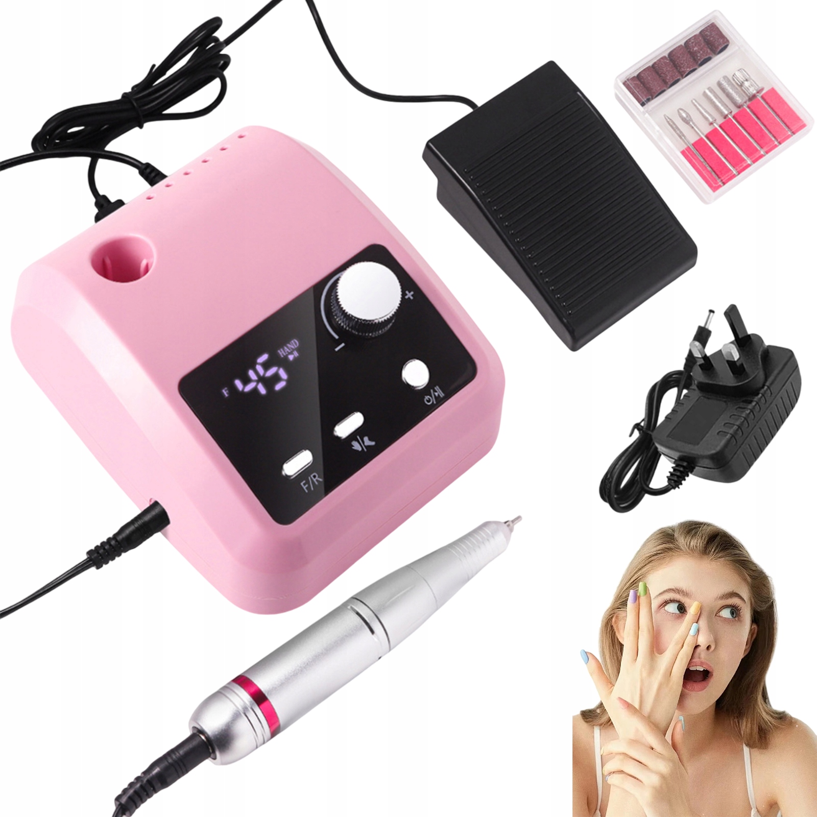 Bruska Na Manikúru Pedikúru 45000 Ot./min S Pedálem Růžová