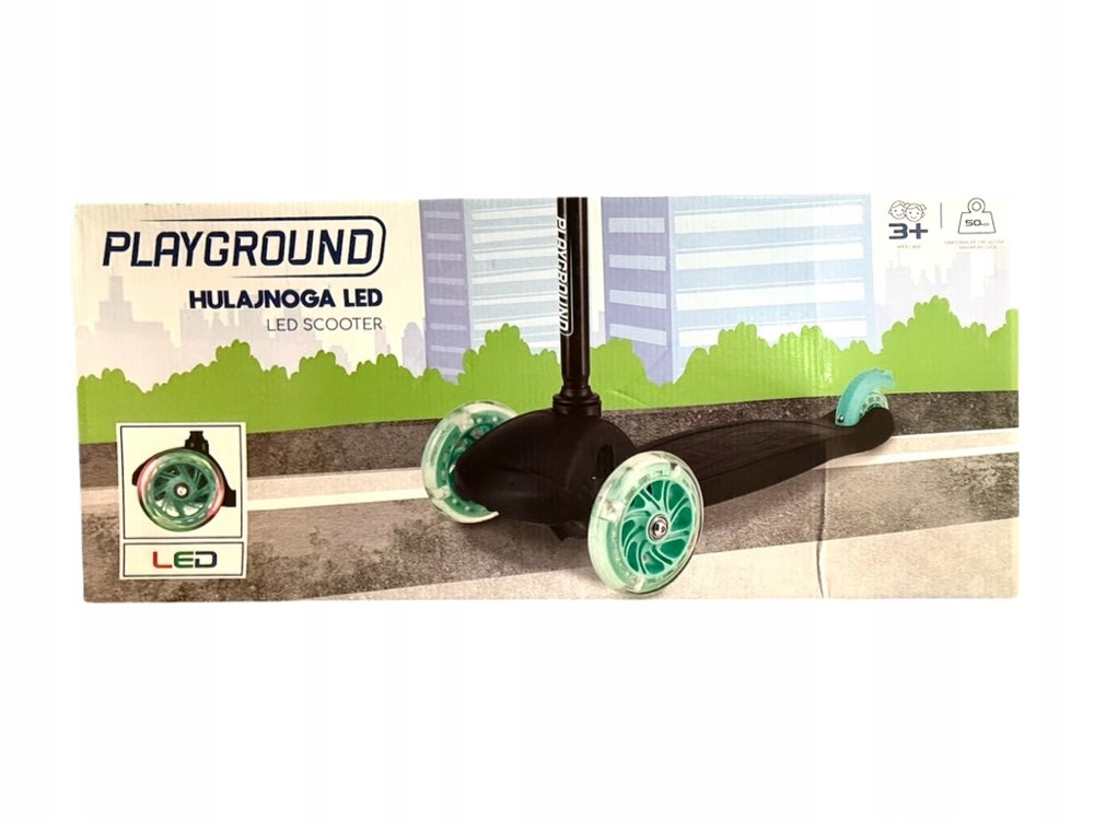 Playground Hulajnoga Led Zielona Trójkołowa