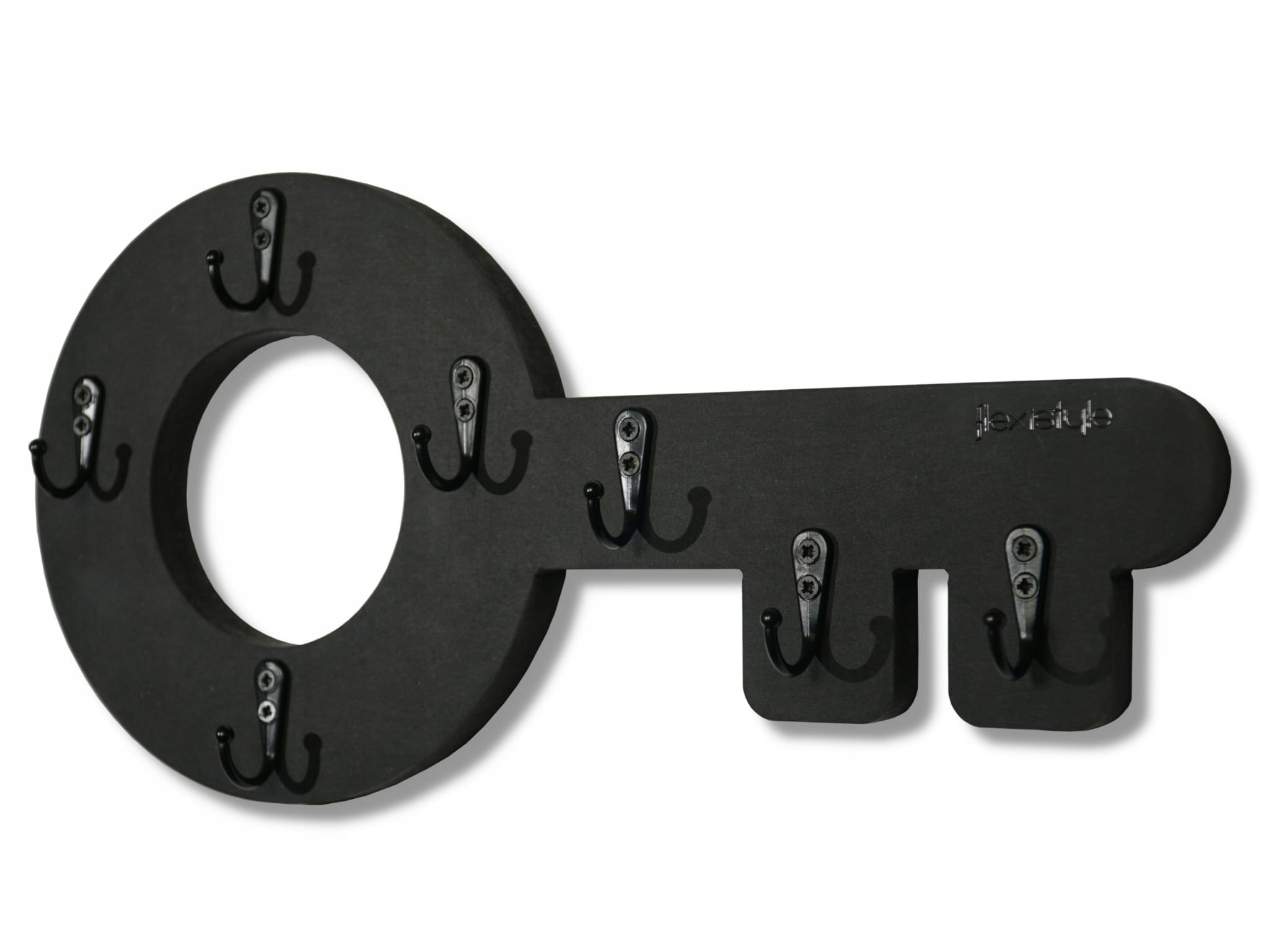 Dřevěný věšák na klíče, organizér, Retro klíč, černý loft