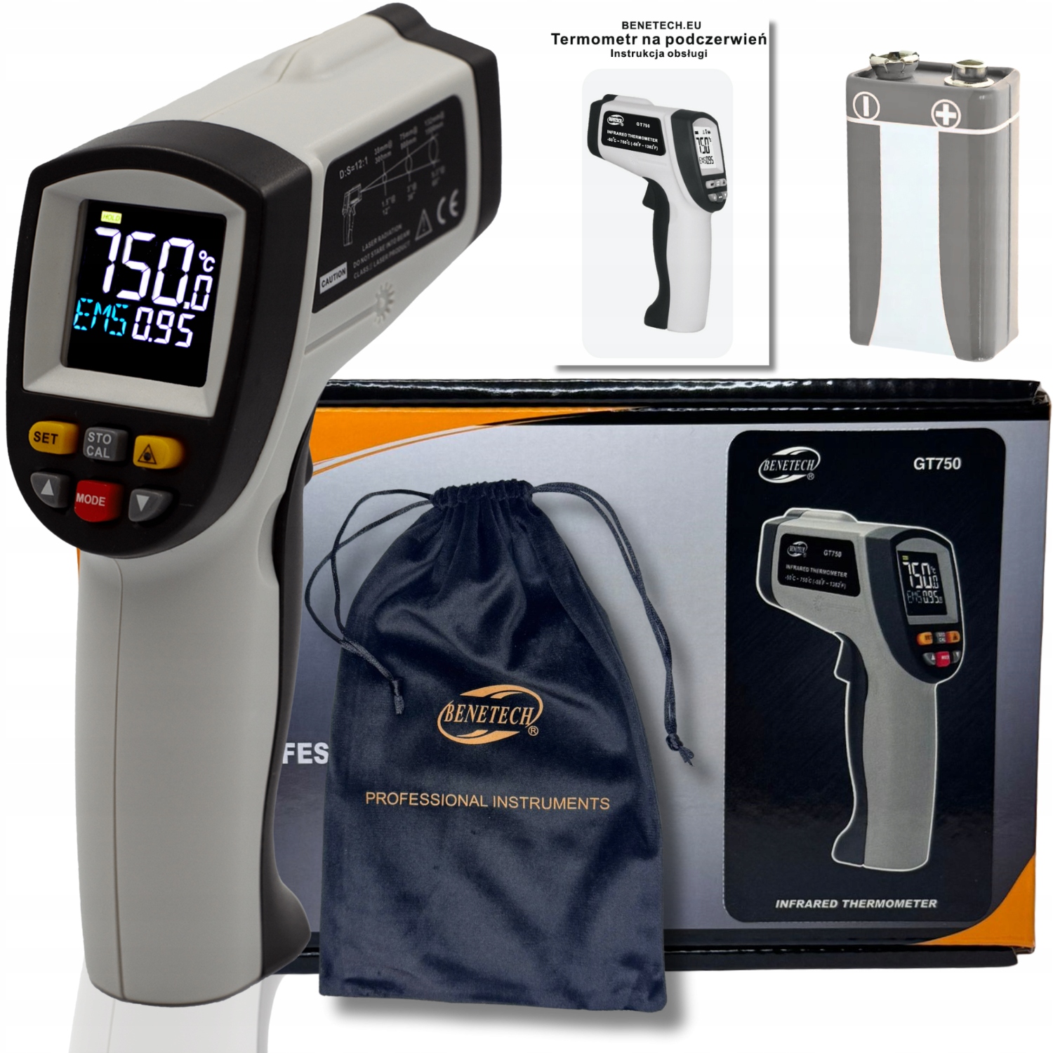 Pyrometr Laserový Bezdotykový Infračervený Teploměr, Emisivita -50 +750