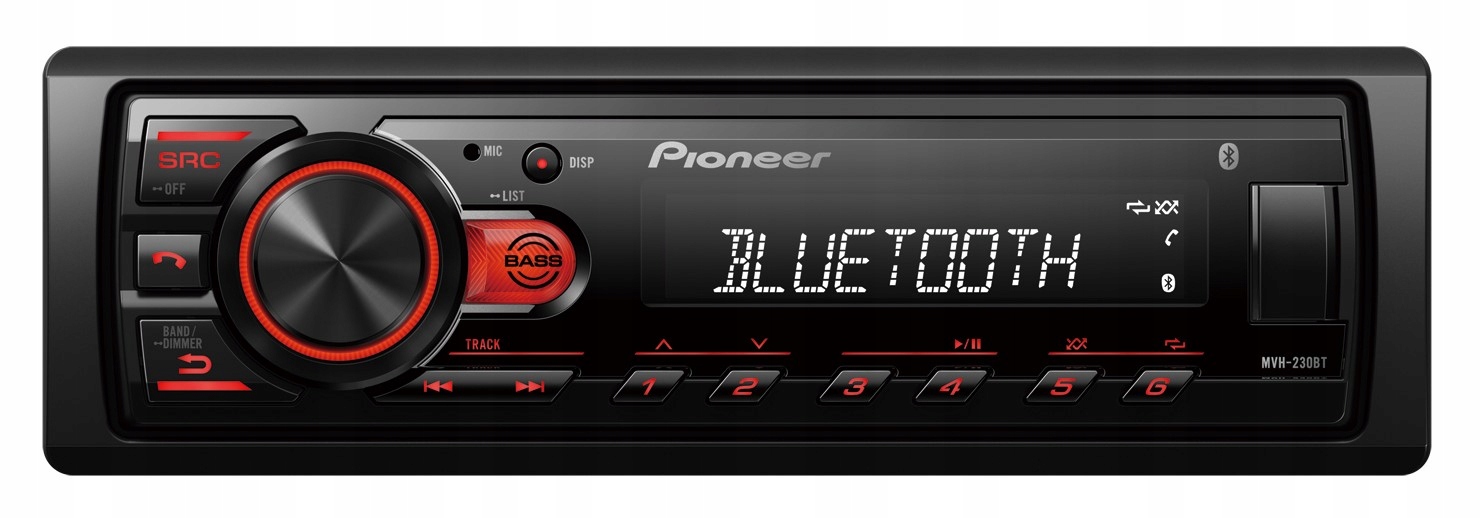 Pioneer MVH-230BT Radio 1-DIN Bt Usb Flac MP3 czerwony kolor Aux