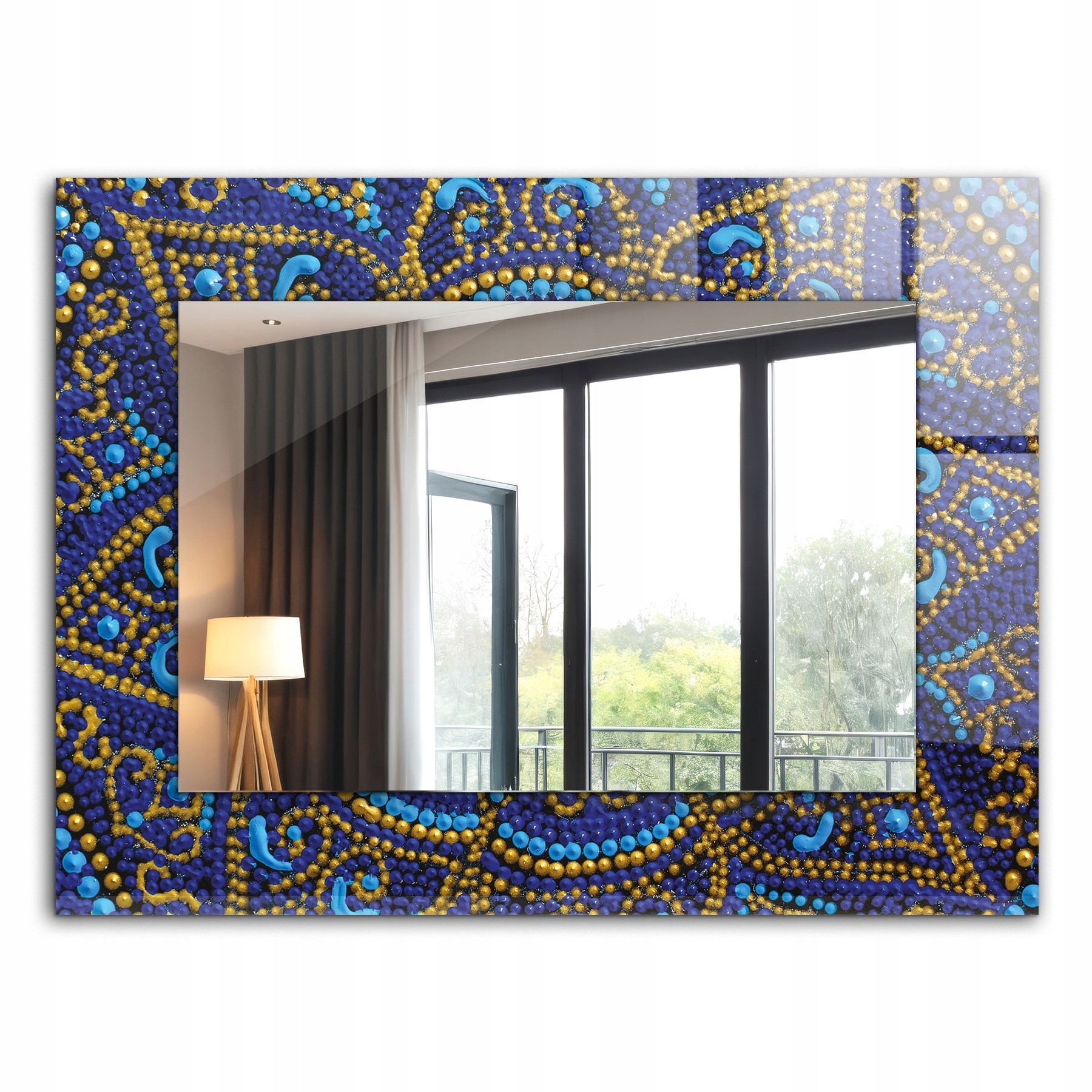 Moderné zrkadlo s krásnou potlačou Modrá bodkovaná mandala 80x60 cm