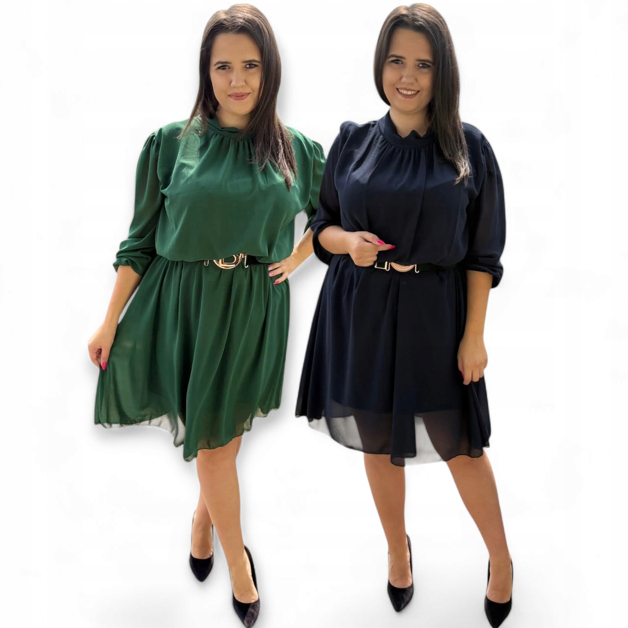 Šaty šifonové s dlouhým rukávem, různé barvy, plus size, velikost 48/50