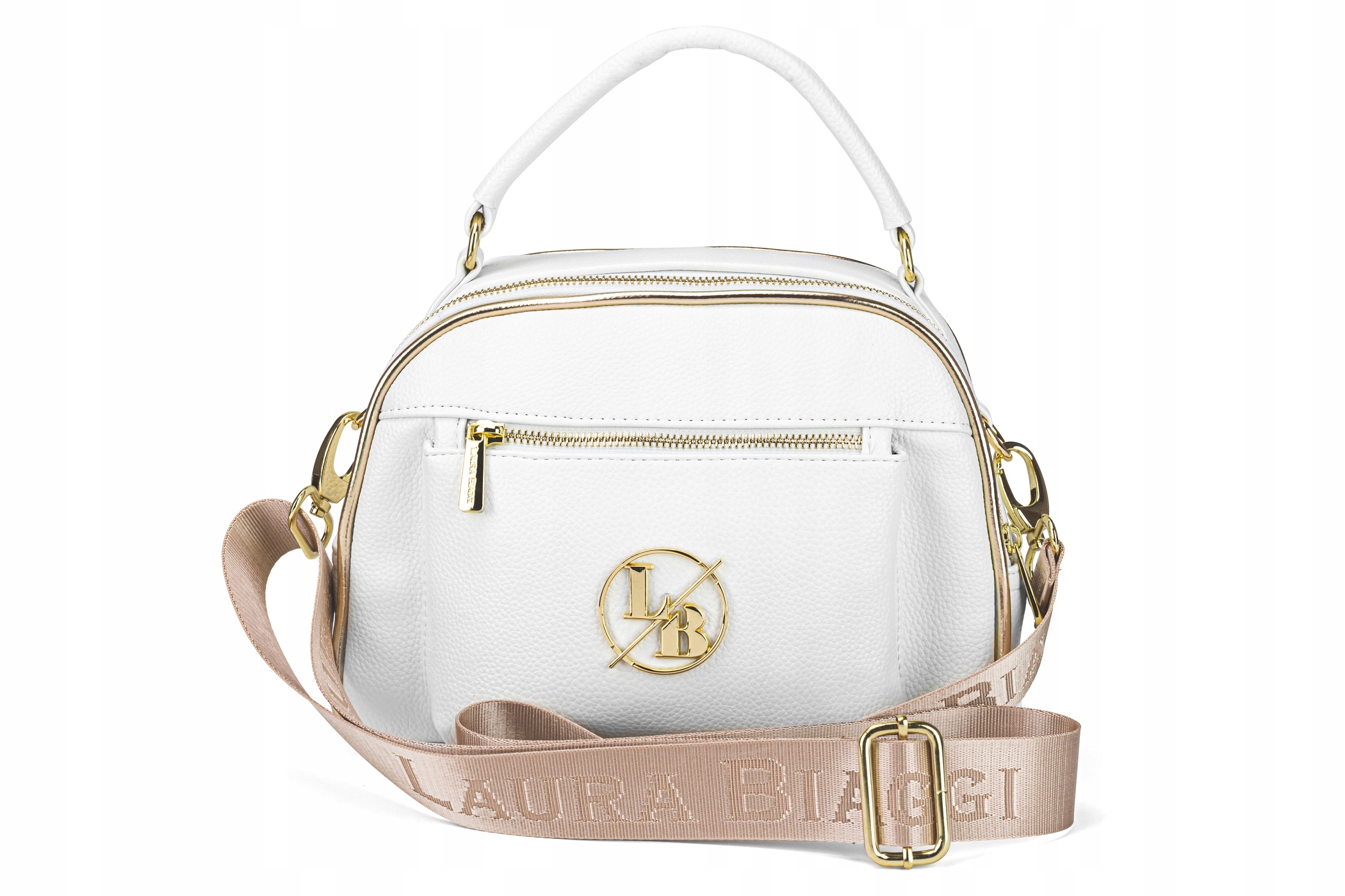 POLSKA TOREBKA DAMSKA LISTONOSZKA KUFEREK BIAŁA Z PASKIEM NA RAMIĘ Marka Laura Biaggi