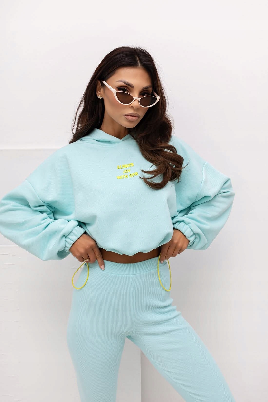 Tepláková Souprava Legíny Pruhovaná Mikina Stahovací šňůrka Máta OneSize