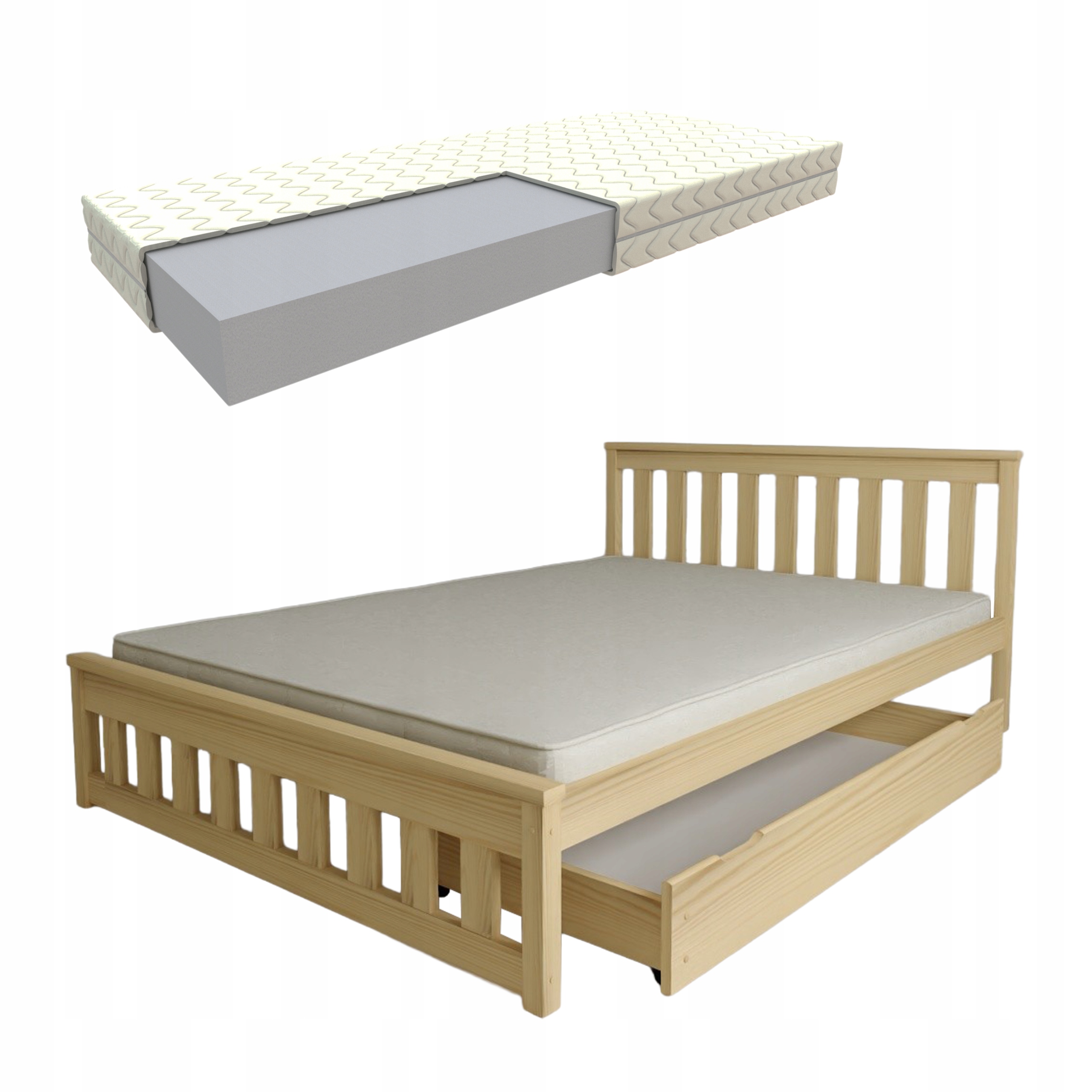 Dřevěná Postel Ada 100x200 Borovice Šuplík Matrace Pěnový Rošt Bonus
